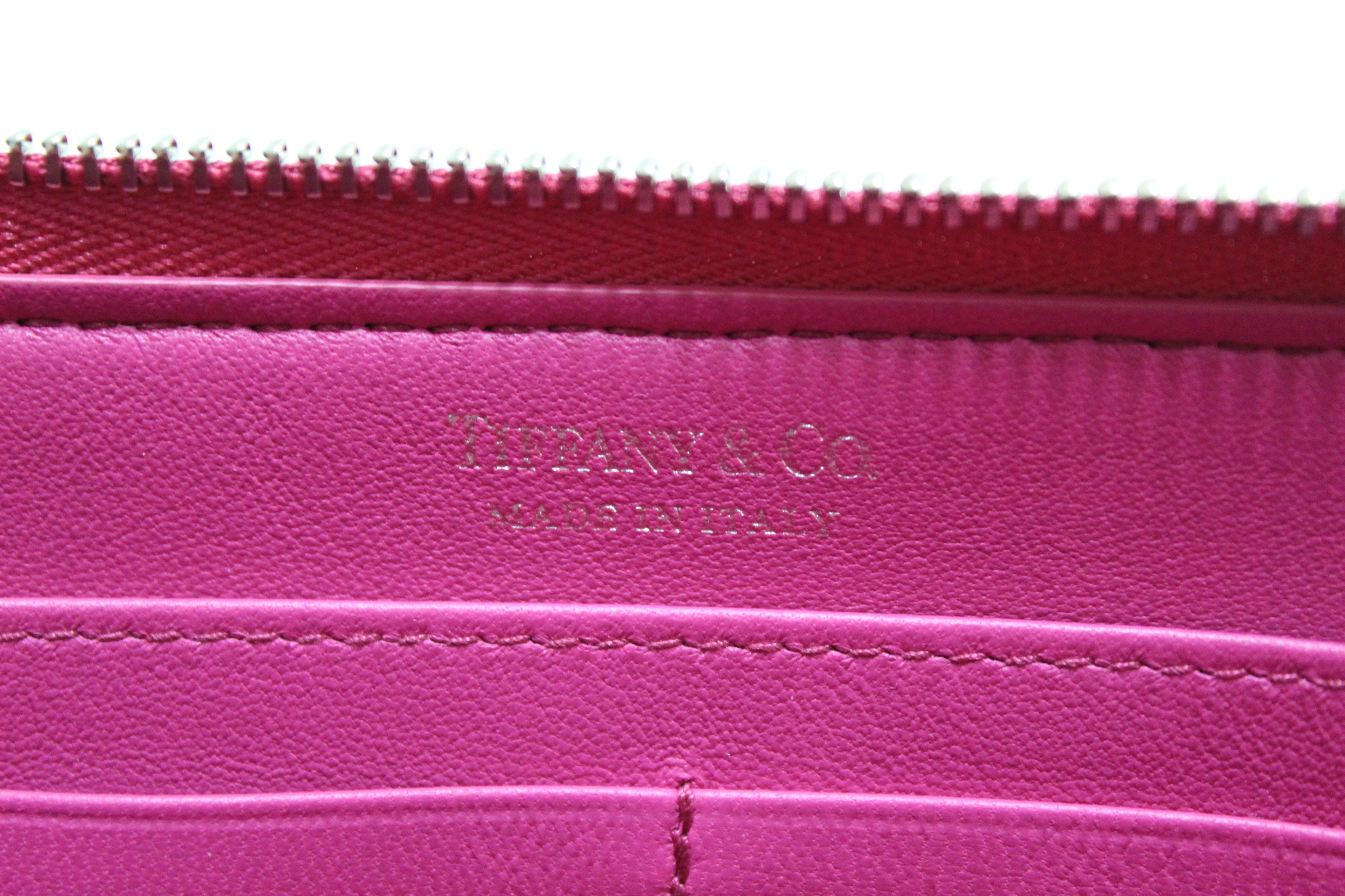 Authentic NEW Tiffany & Co. Magenta Pink Calfskin Leather Organizer Pouch