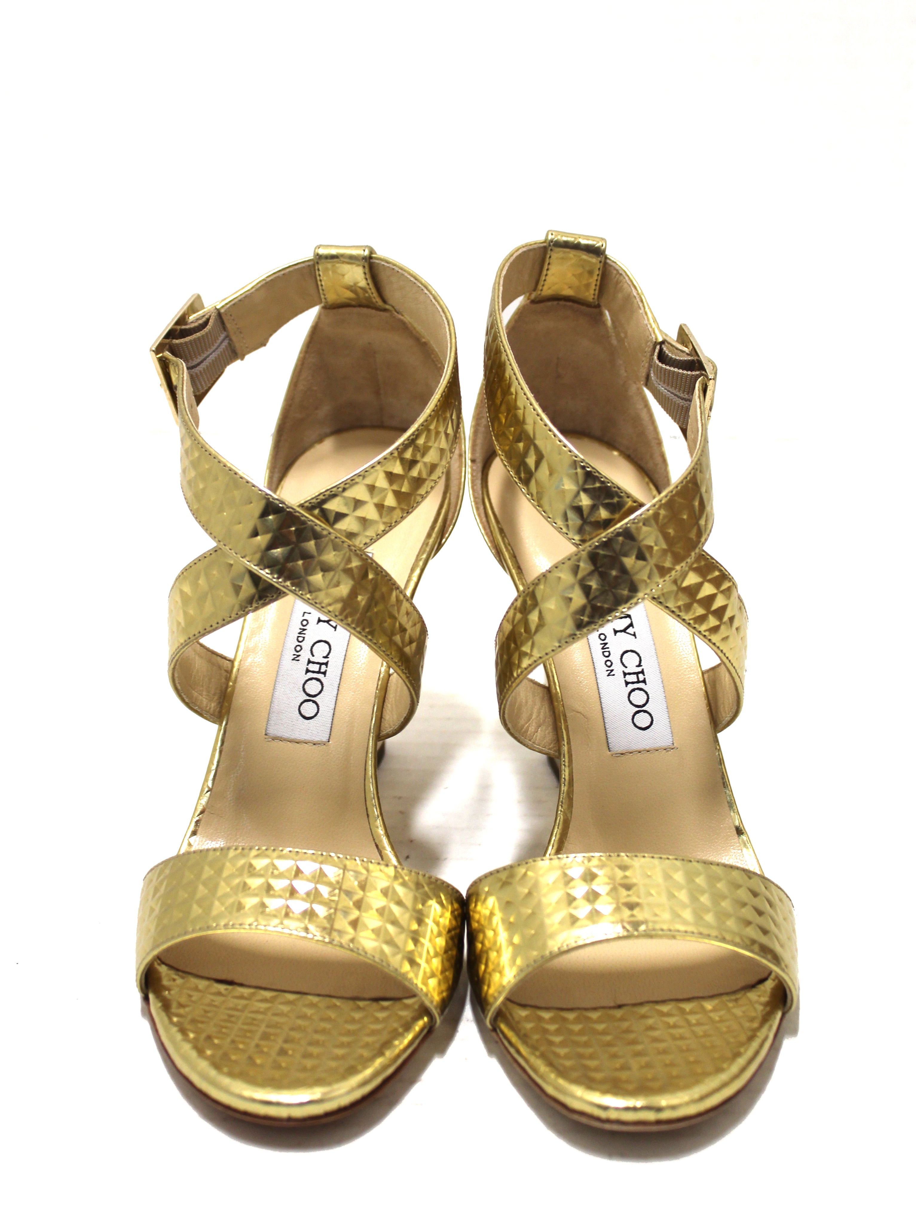 Jimmy Choo Gold Parody Braided Leather Wedge Sandals Size 39.5