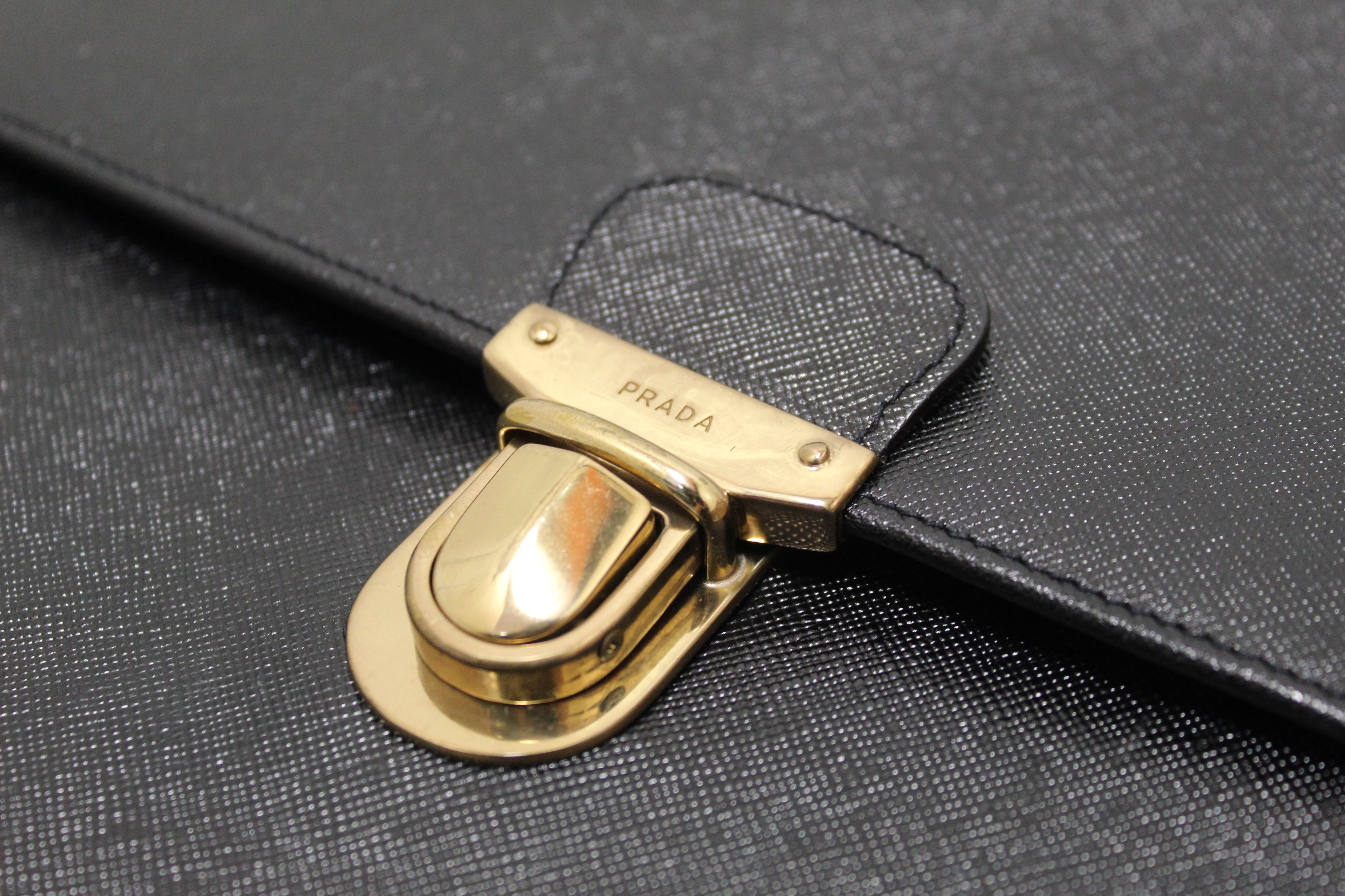 Authentic Prada Black Saffiano Leather Folio Pouch Briefcase Bag