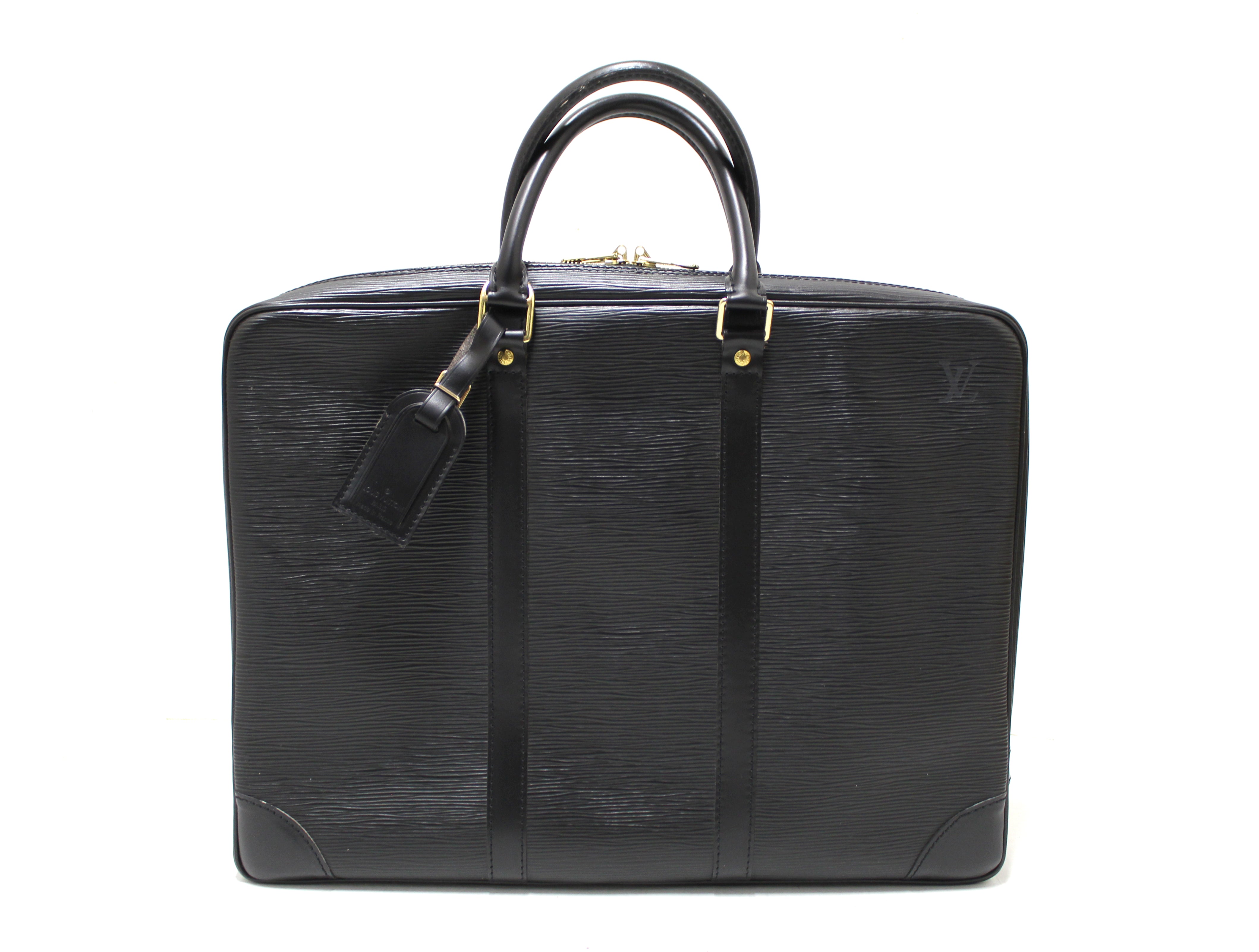 Authentic Louis Vuitton Black Epi Leather Porte-Documents Voyage Briefcase Business Bag
