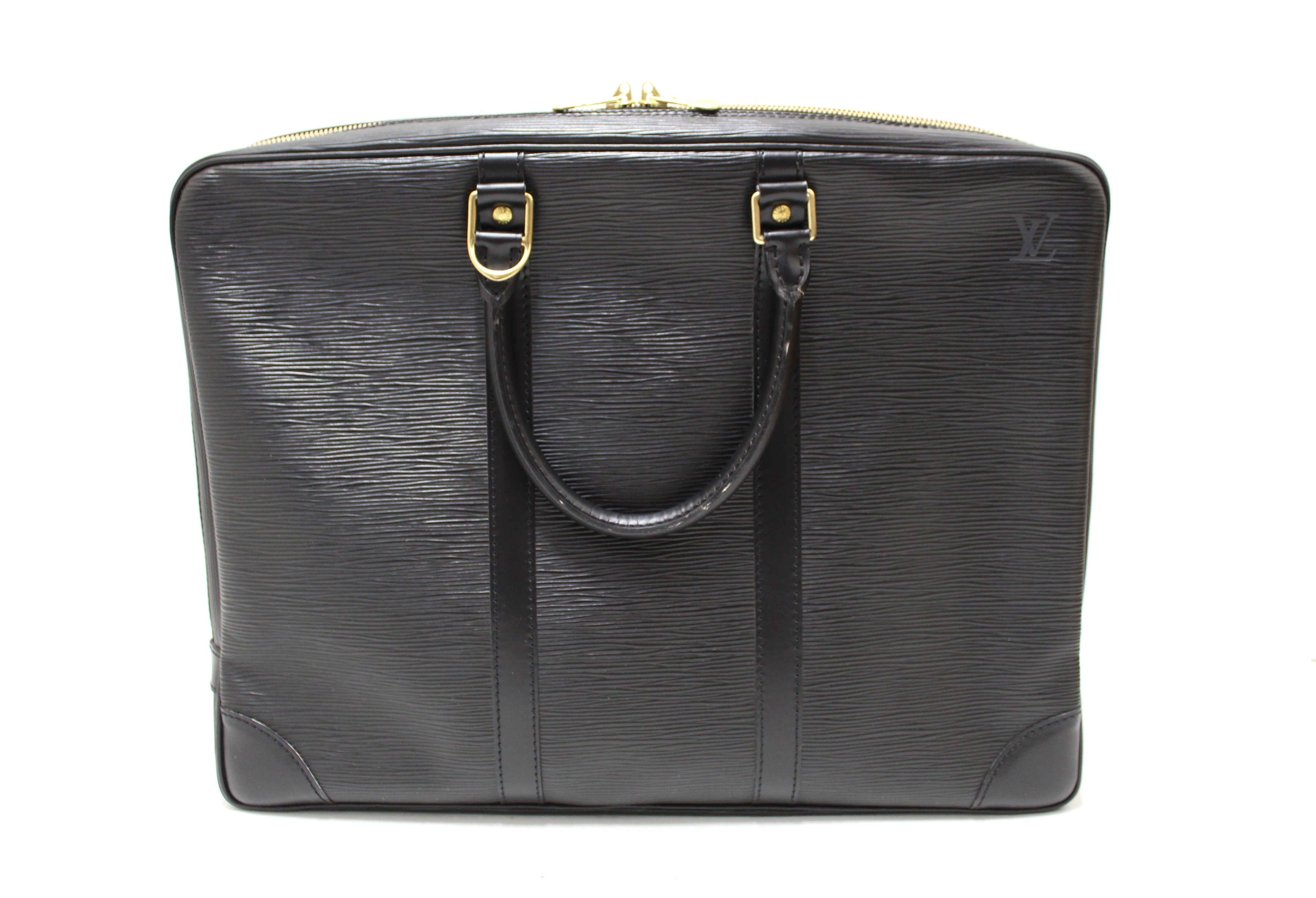 Authentic Louis Vuitton Black Epi Leather Porte-Documents Voyage Briefcase Business Bag