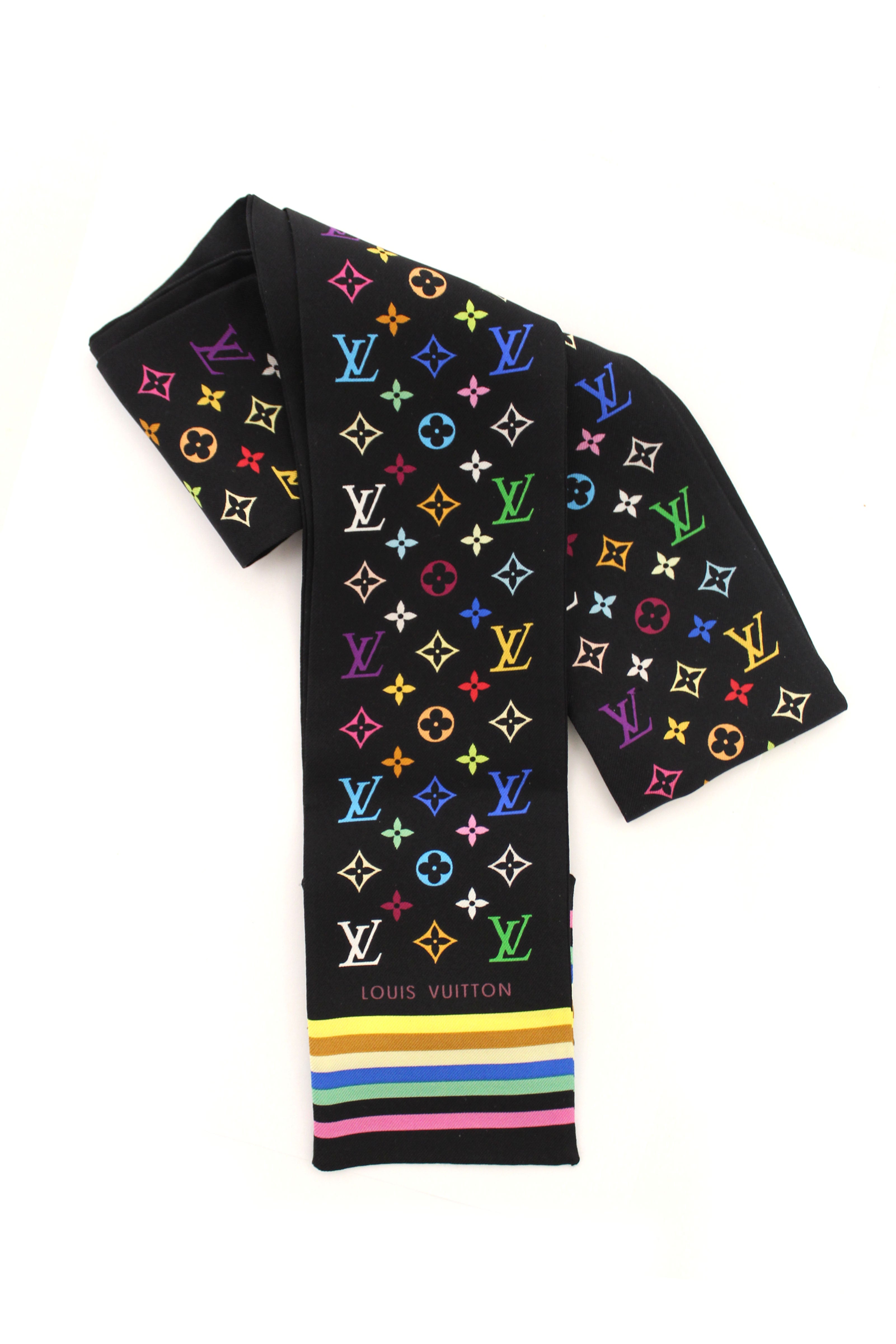 Authentic Louis Vuitton Monogram Multicolor Black Twilly Bandeau Scarf