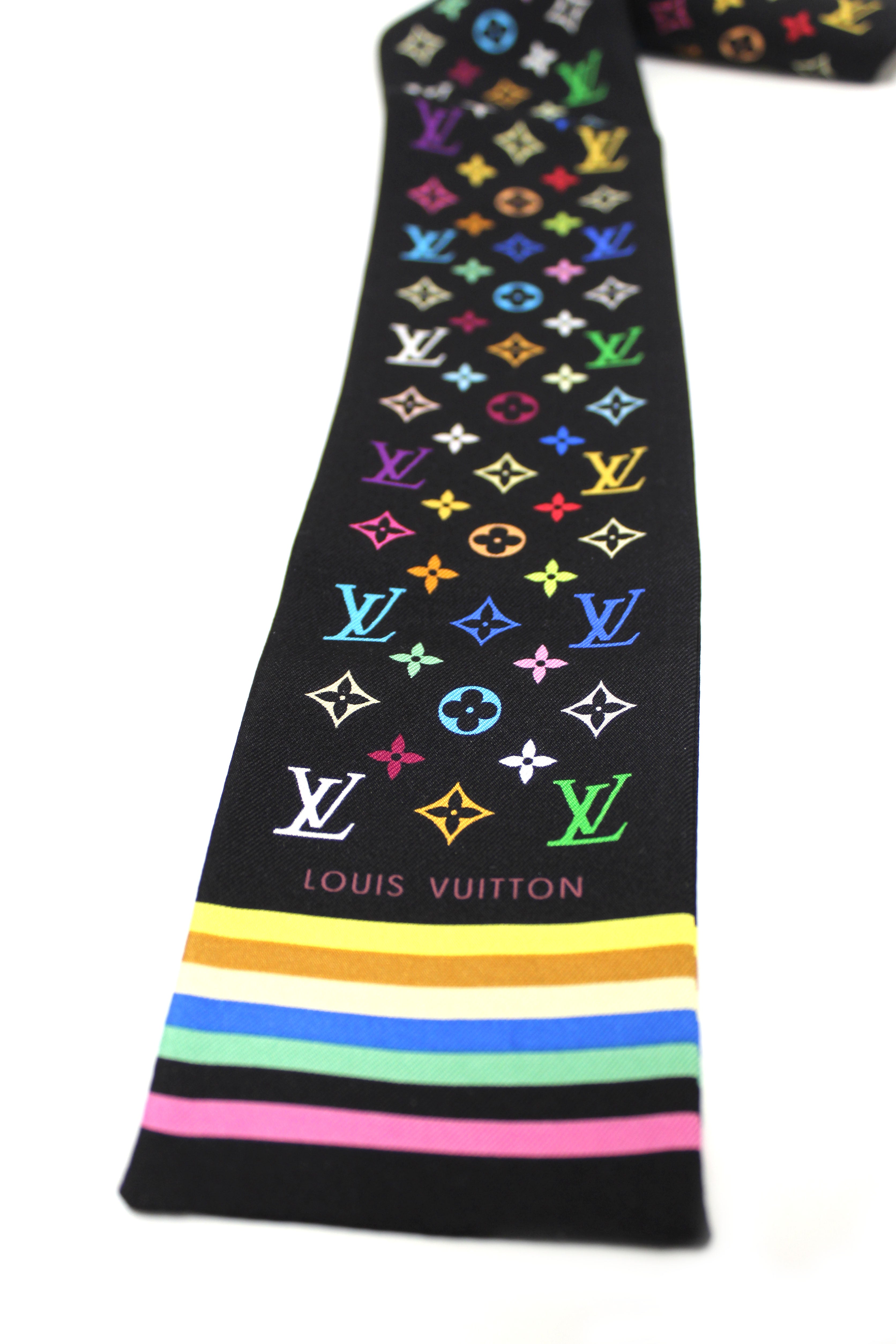 LOUIS VUITTON Black Multicolor Monogram Silk Slim Scarf Bandeau Headba