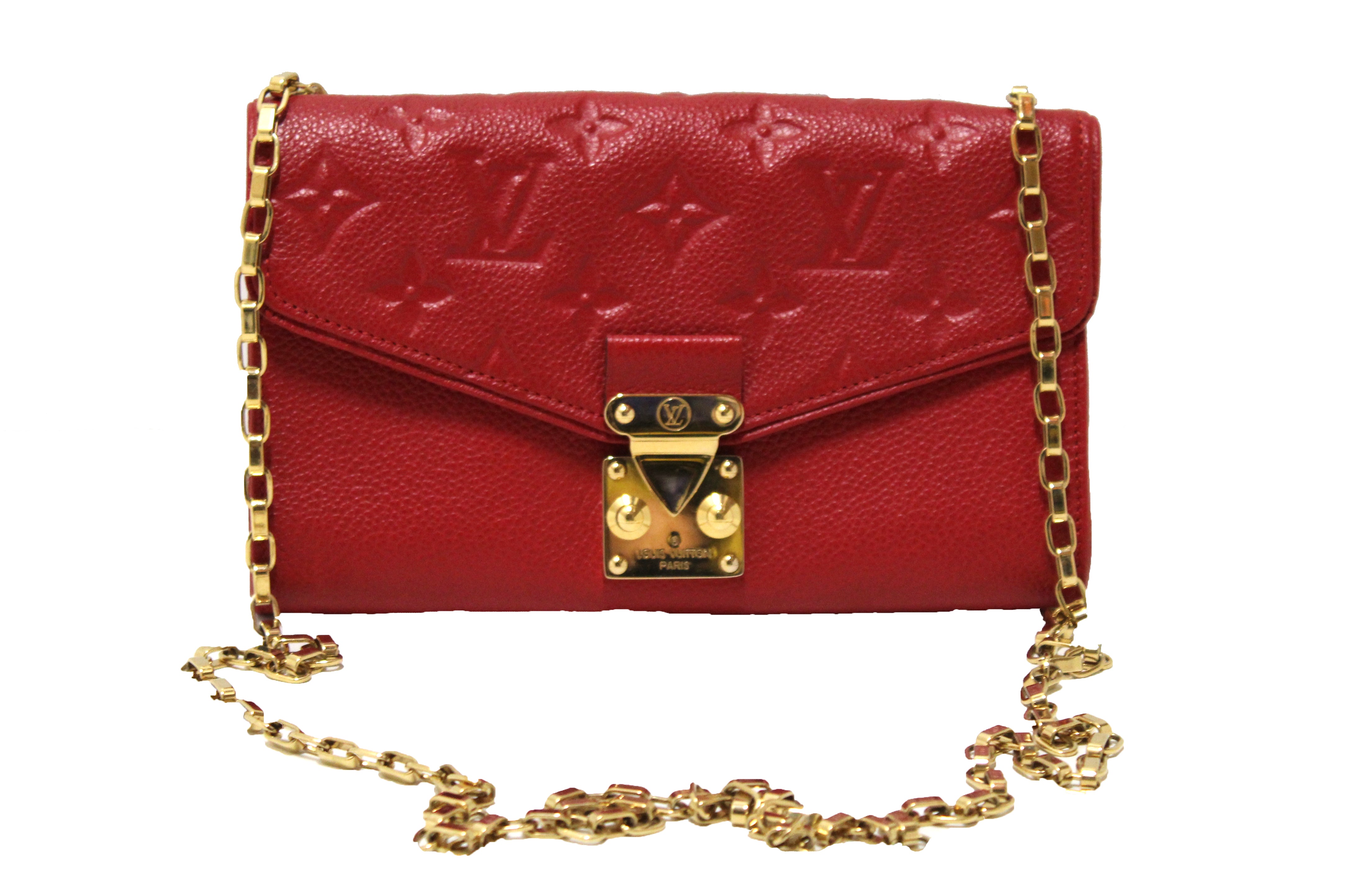Authentic Louis Vuitton Red Empreinte Leather Saint-Germain Pochette With Chain