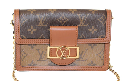 Authentic Louis Vuitton Classic Monogram and Monogram Reverse Canvas Dauphine Chain Wallet