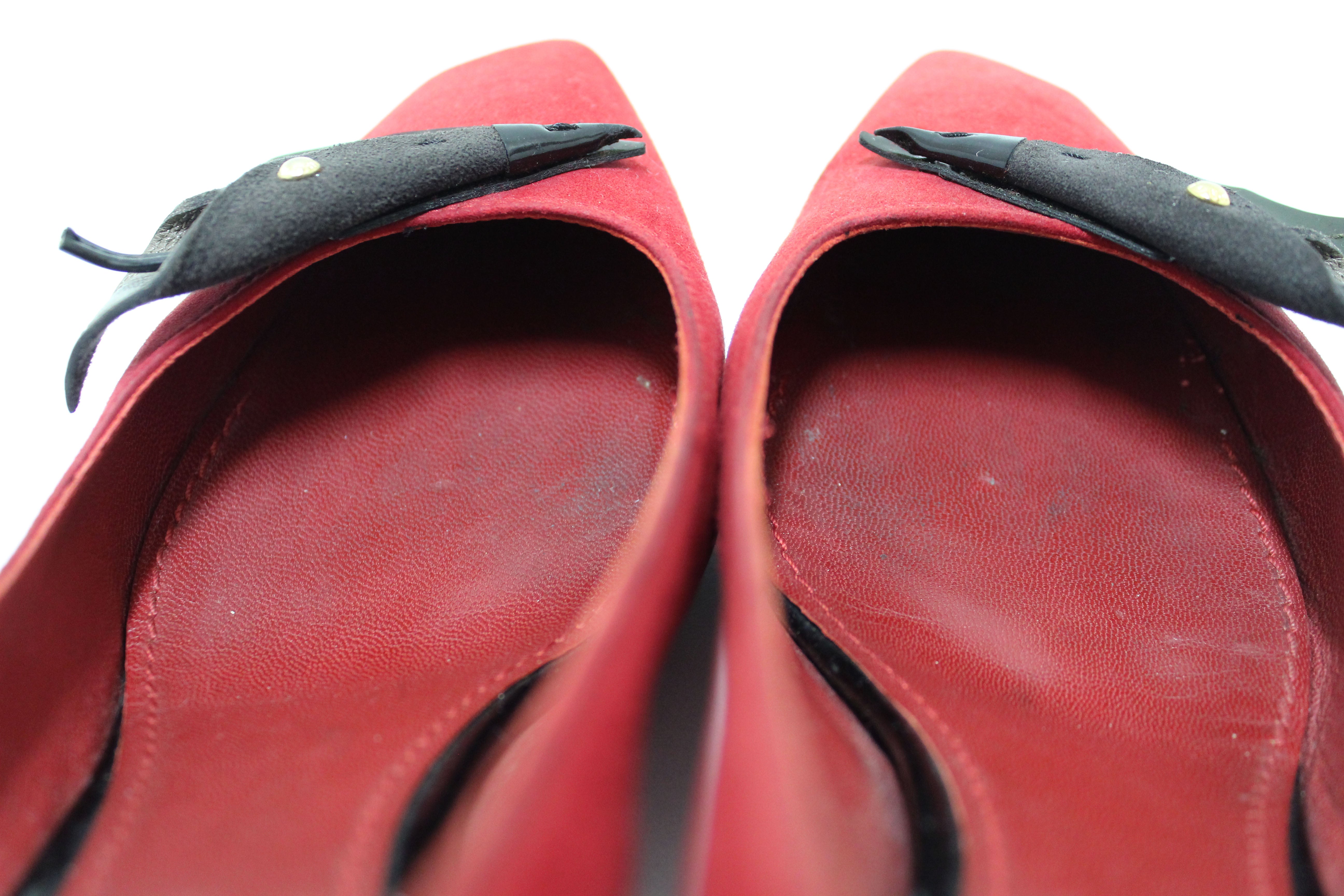 Authentic Louis Vuitton Deep Red Suede Leather Heel Shoes Size 38