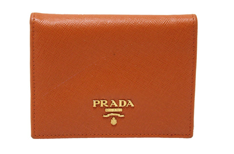 Authentic Prada Orange Saffiano Leather Small Wallet