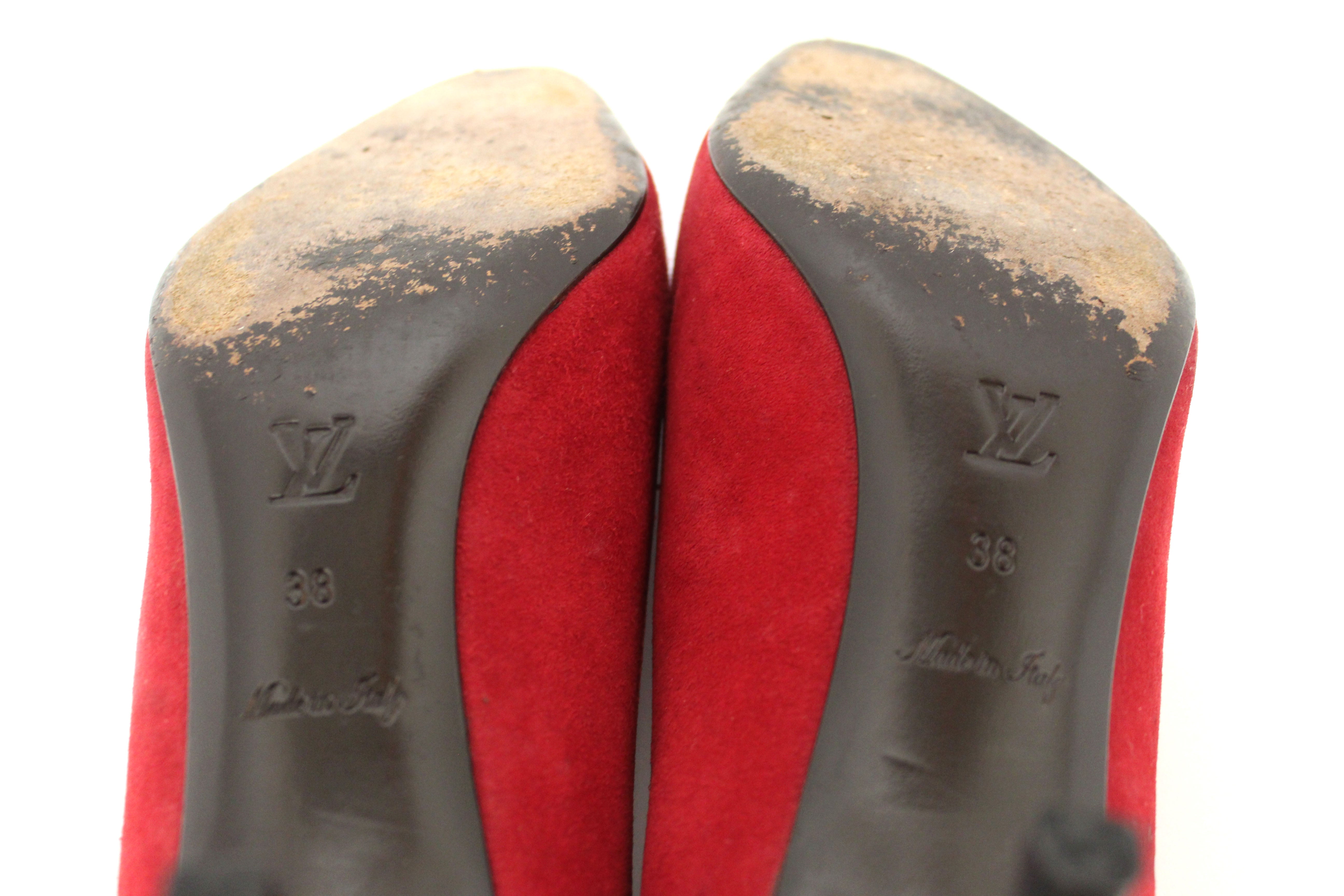 Authentic Louis Vuitton Deep Red Suede Leather Heel Shoes Size 38 – Paris  Station Shop