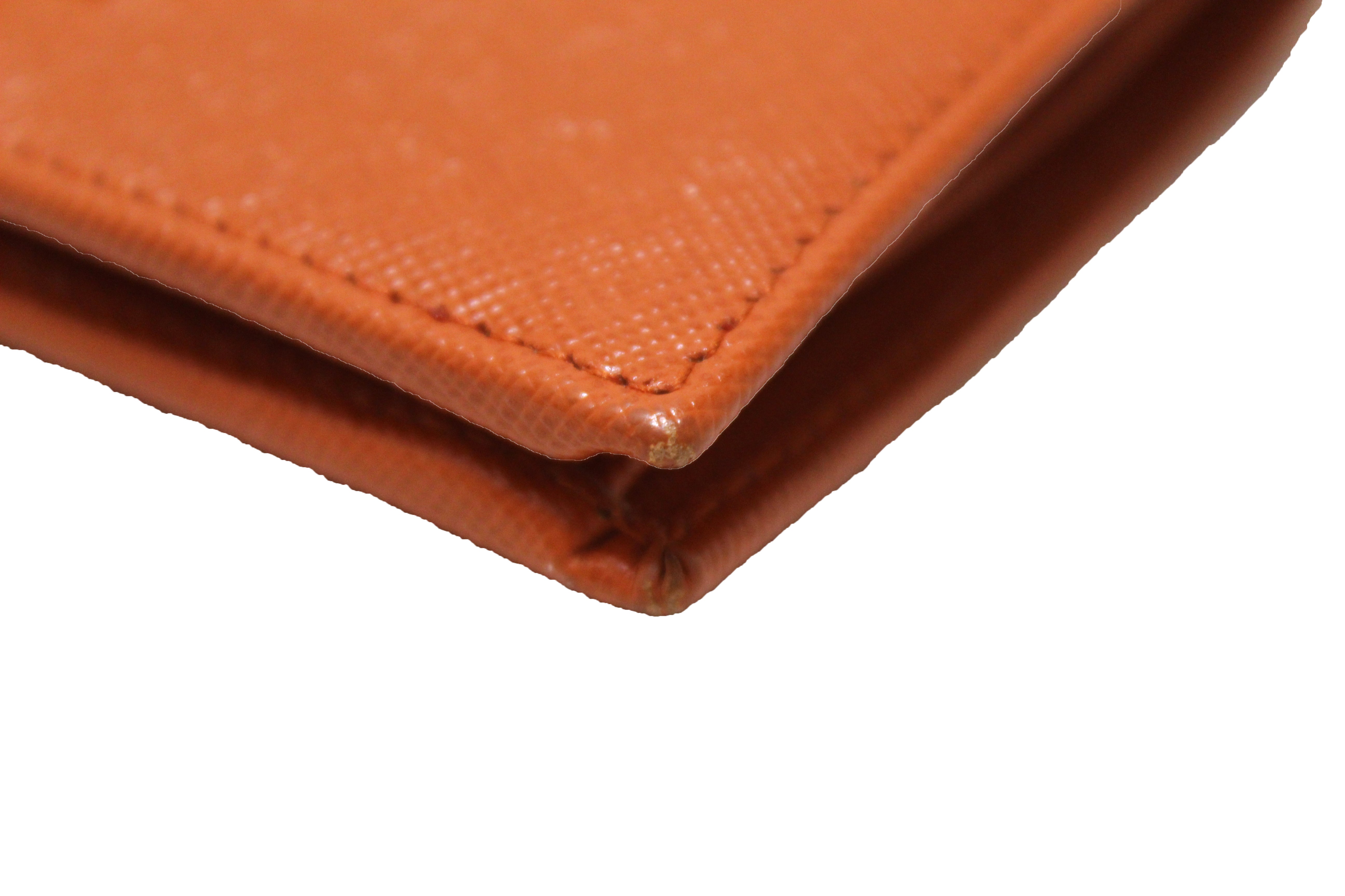Authentic Prada Orange Saffiano Leather Small Wallet