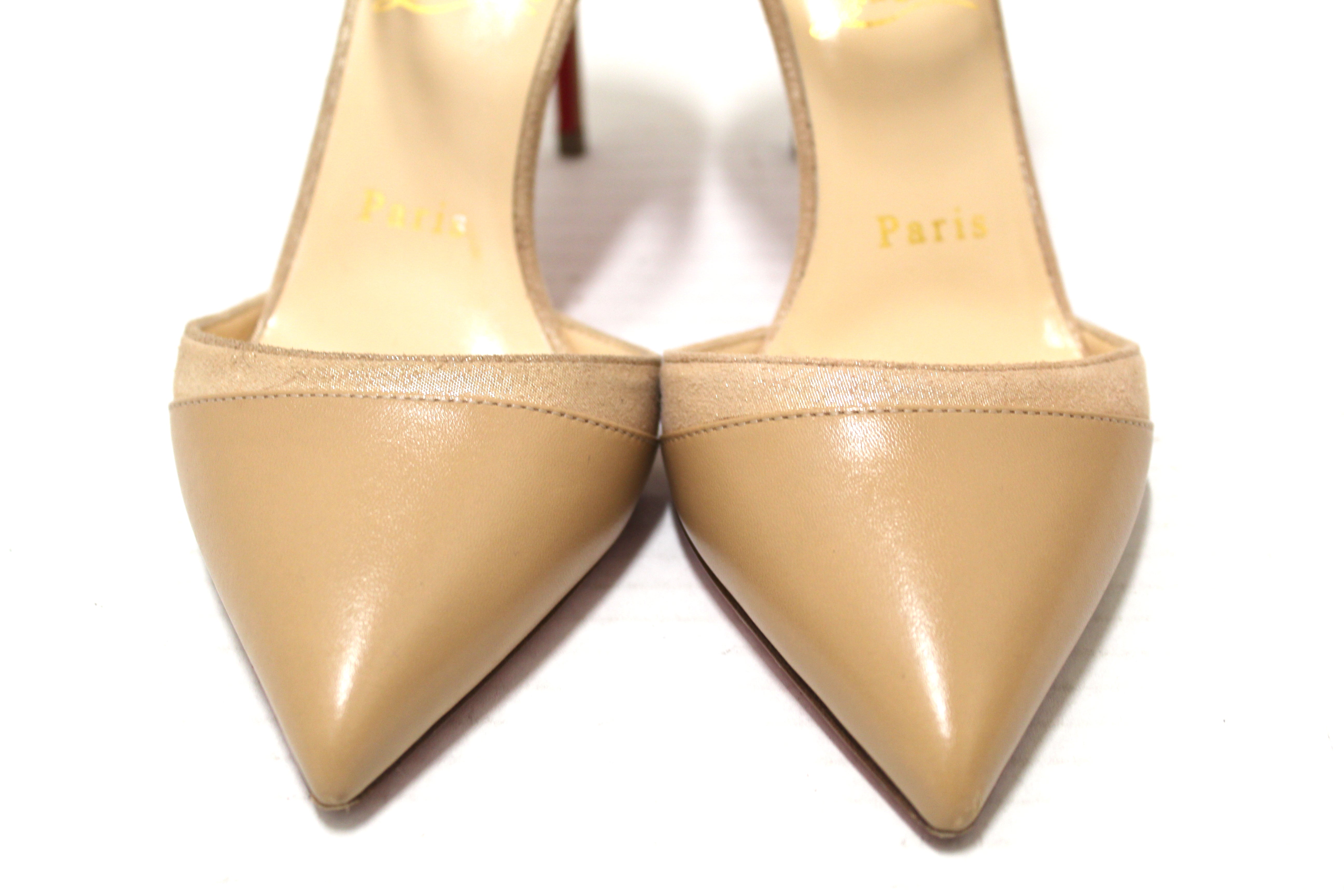 Authentic Christian Louboutin Beige Nude Uptown Double 85 Pumps Shoes Size 36