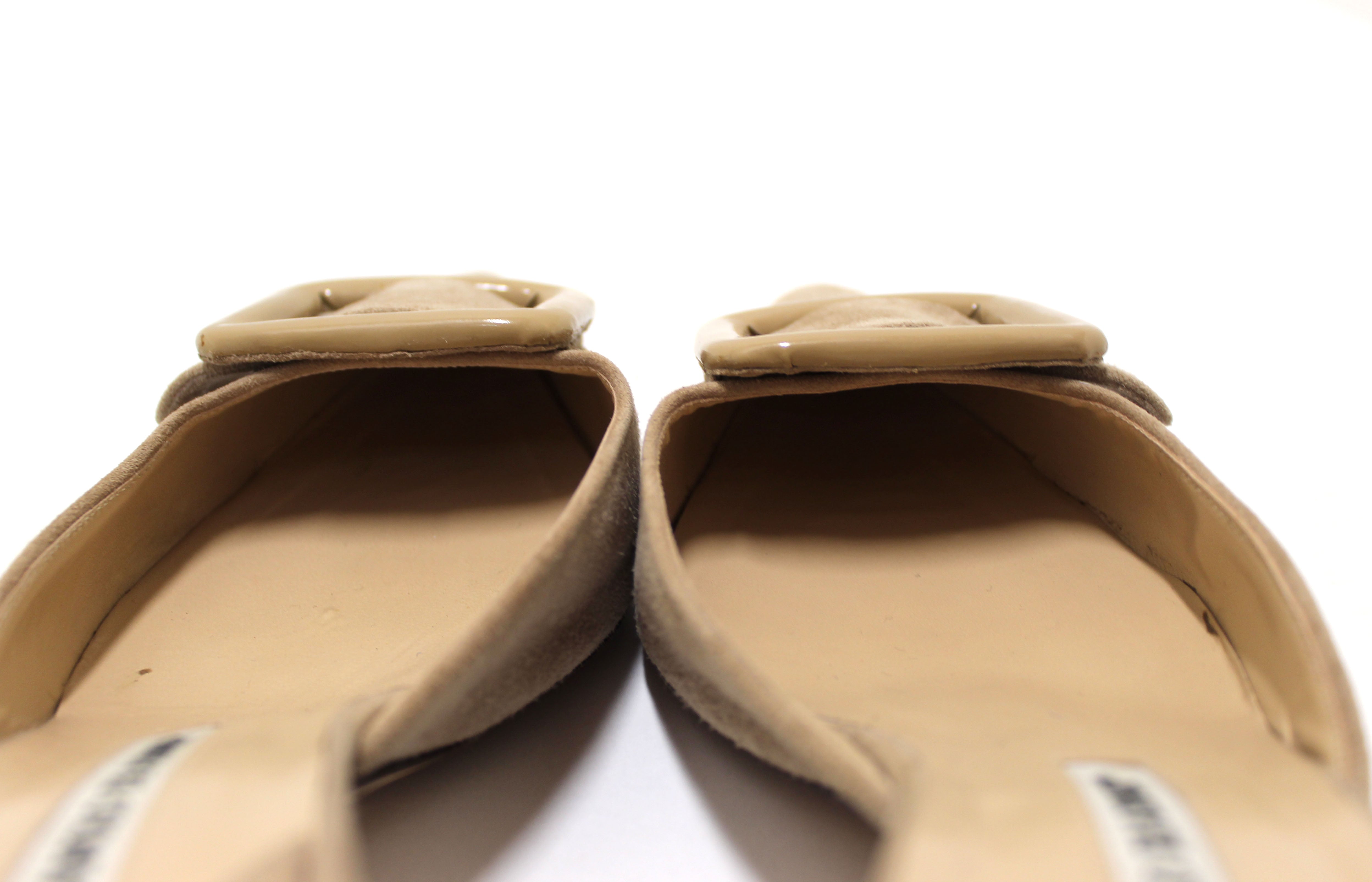Authentic Manolo Blahnik Beige Suede Leather Maysale Mules Shoes Size 39.5