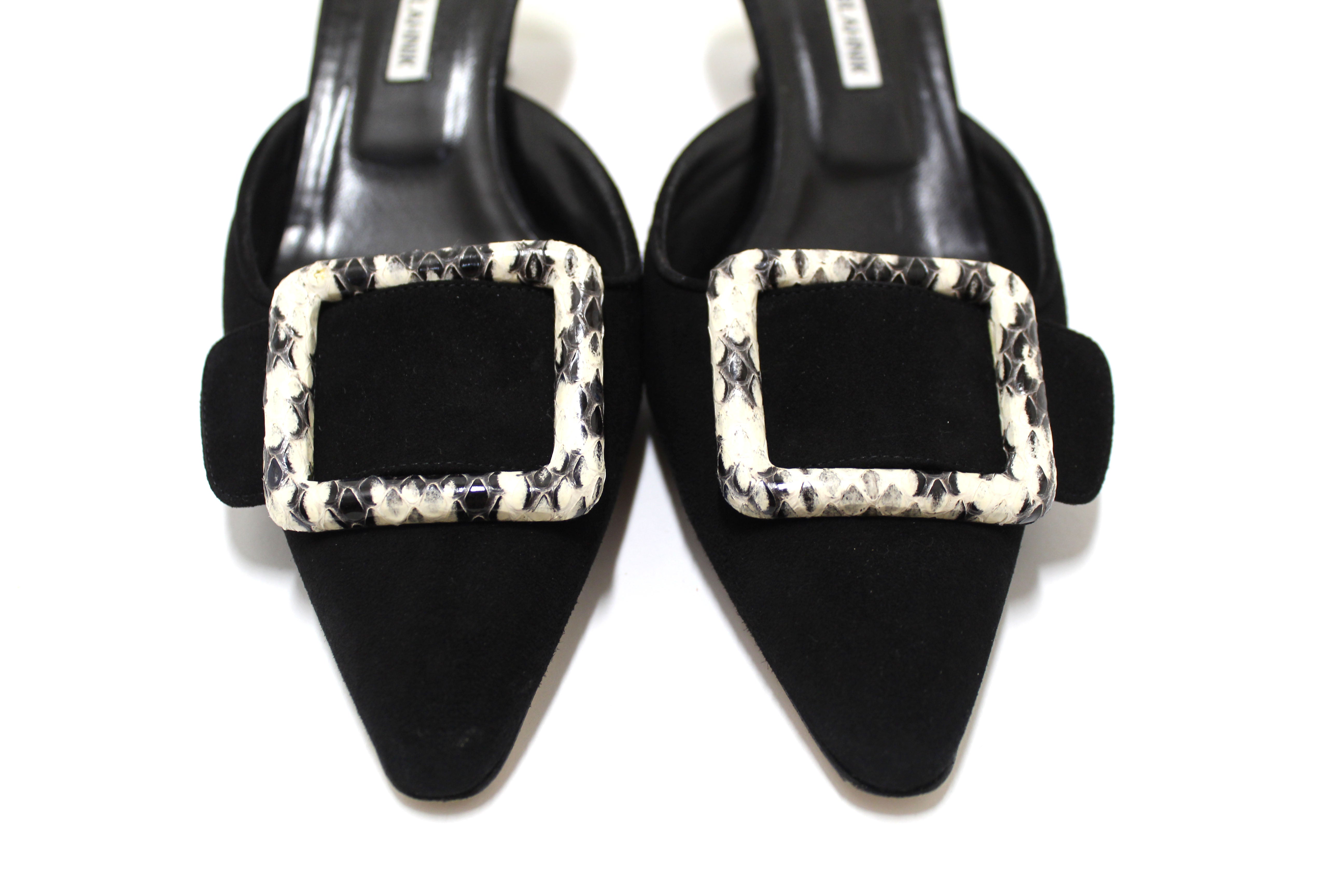 Authentic Manolo Blahnik Maysale Black Suede Mules Shoes Size 40