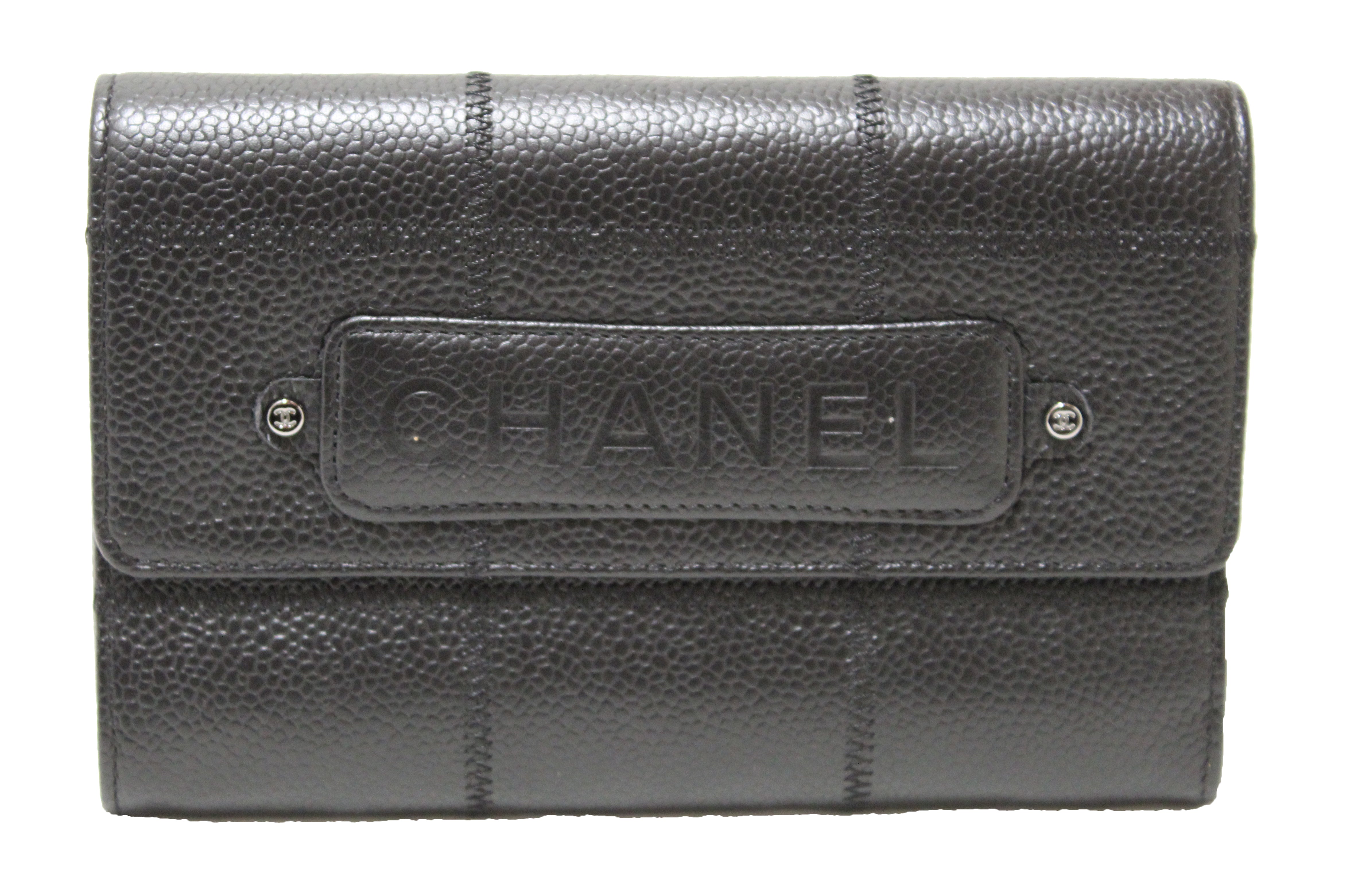Authentic Chanel Black Caviar Leather Medium Size Flap Wallet