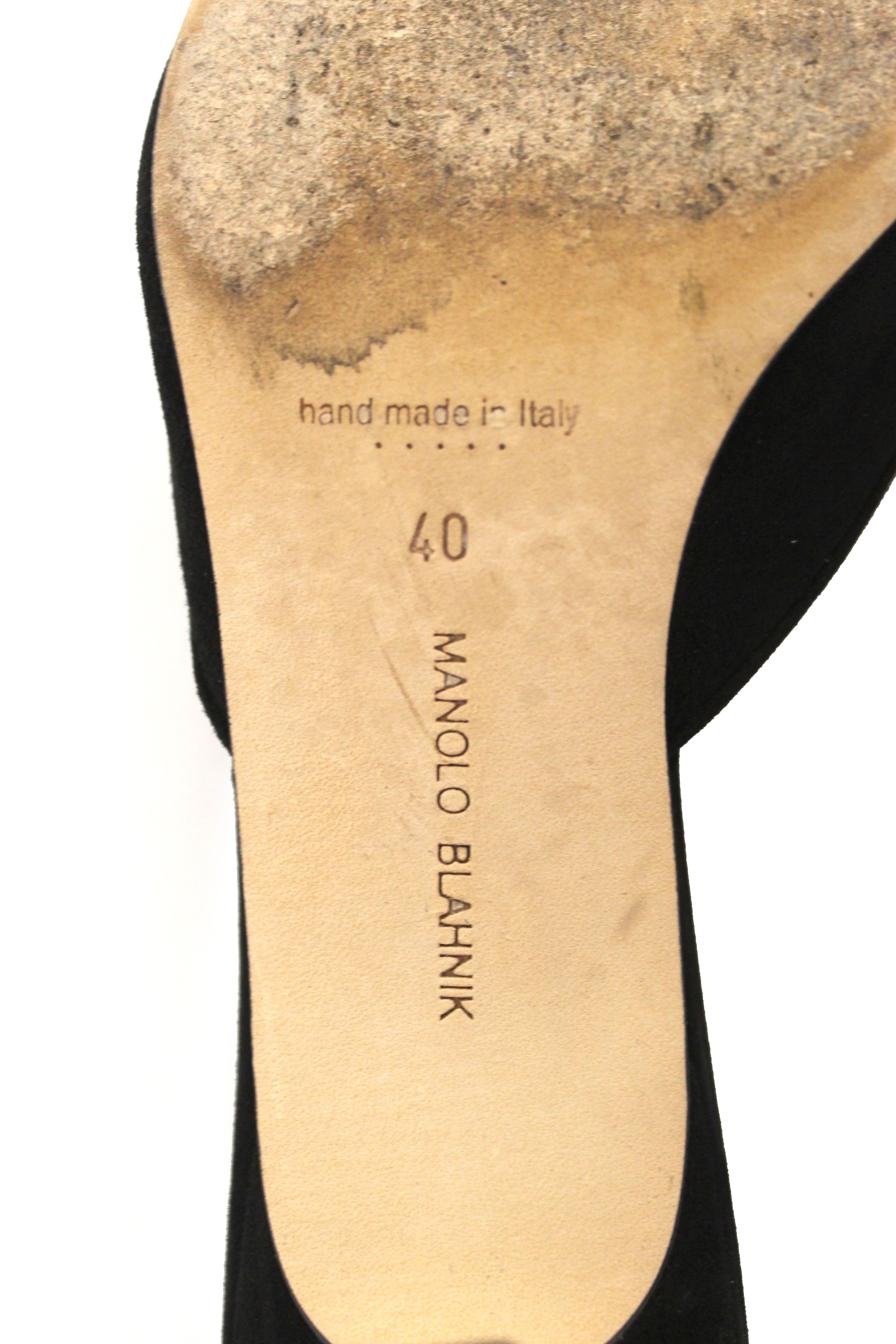 Authentic Manolo Blahnik Maysale Black Suede Mules Shoes Size 40