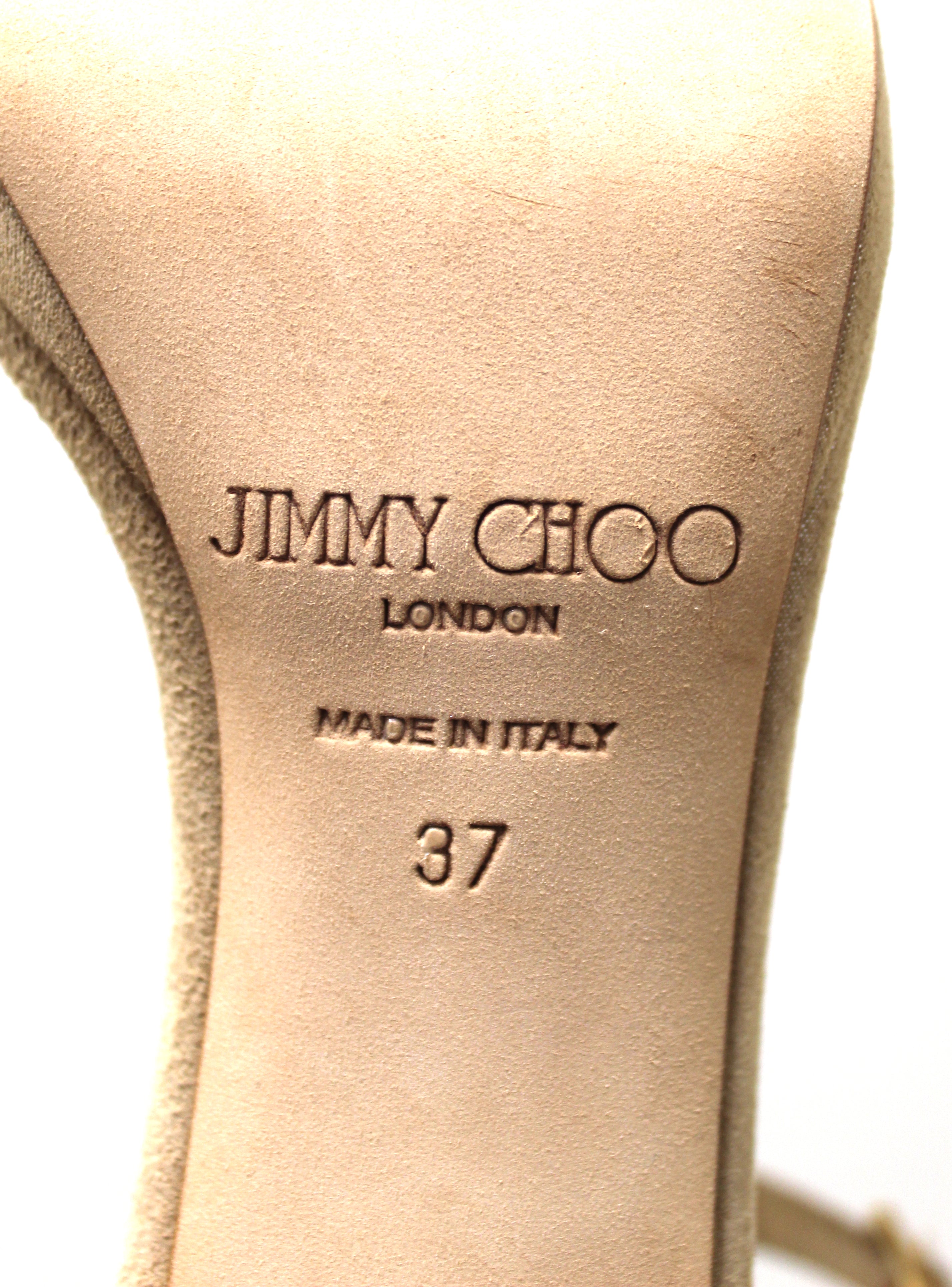 Authentic Jimmy Choo Champagne Gold Glitter Pandora Pump Heel Sandal Size 37