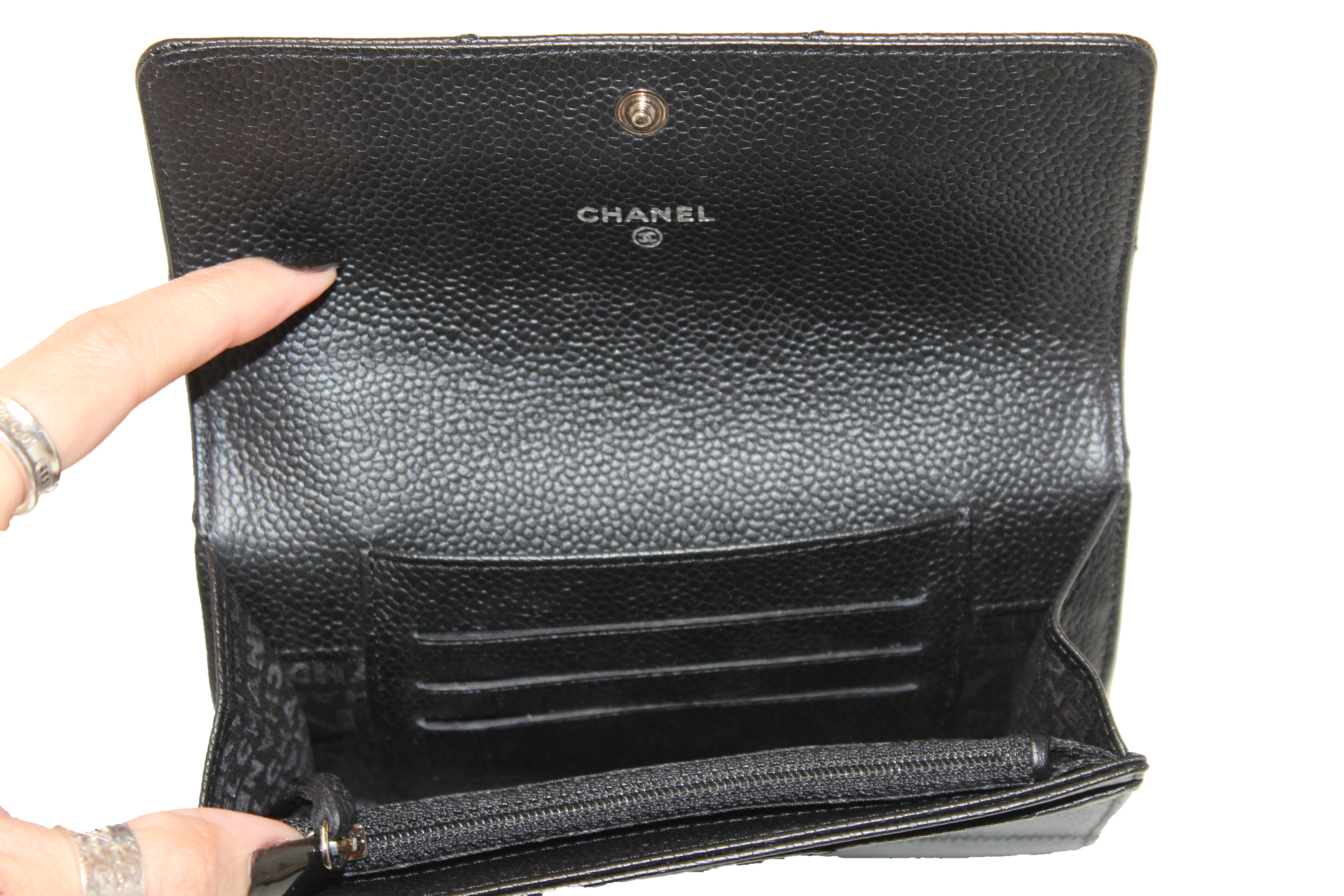 Authentic Chanel Black Caviar Leather Medium Size Flap Wallet