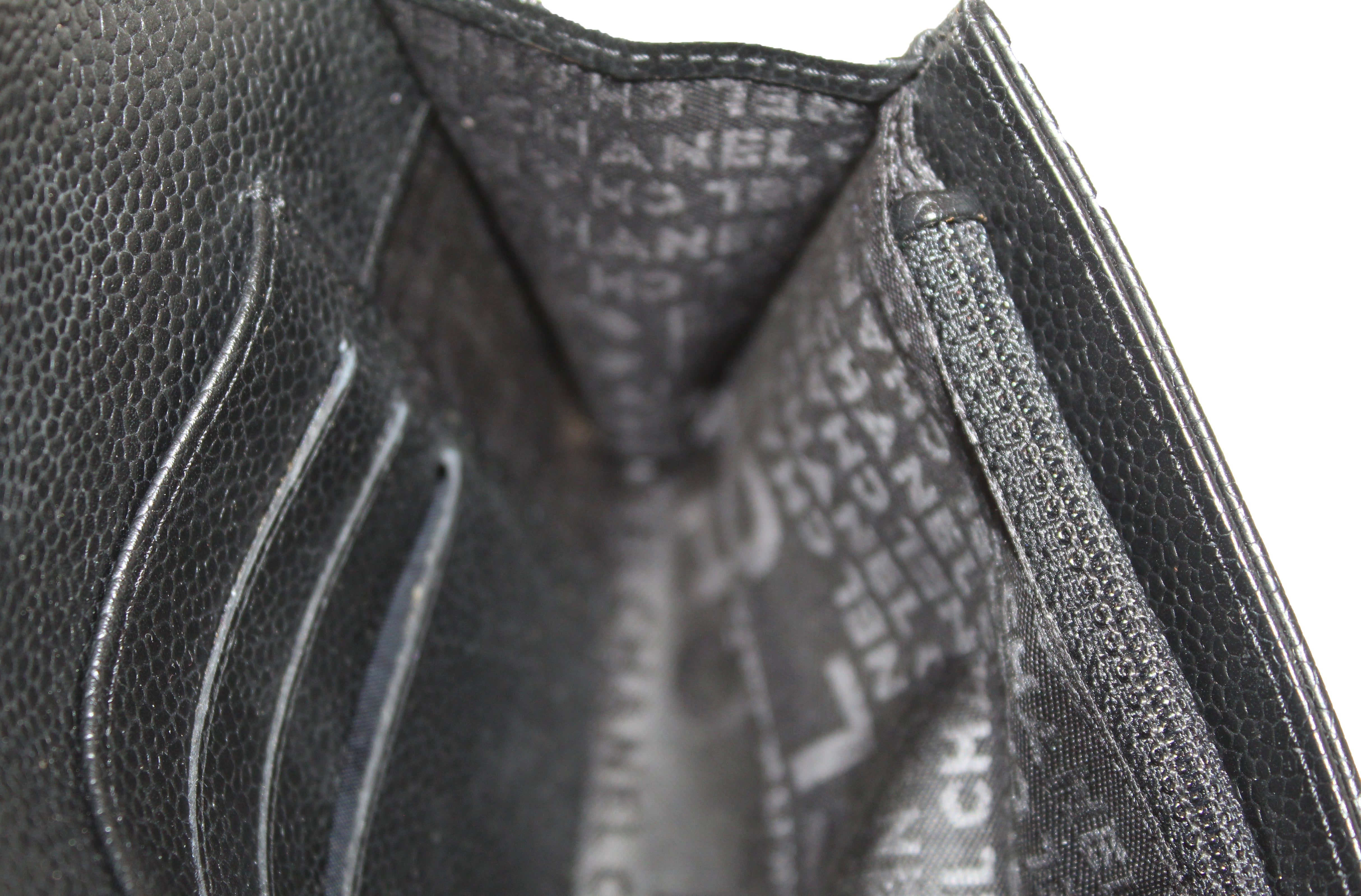 Authentic Chanel Black Caviar Leather Medium Size Flap Wallet
