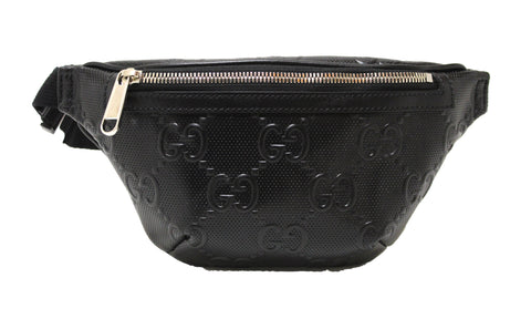 Authentic NEW Gucci GG Embossed Black Leather Belt Bag