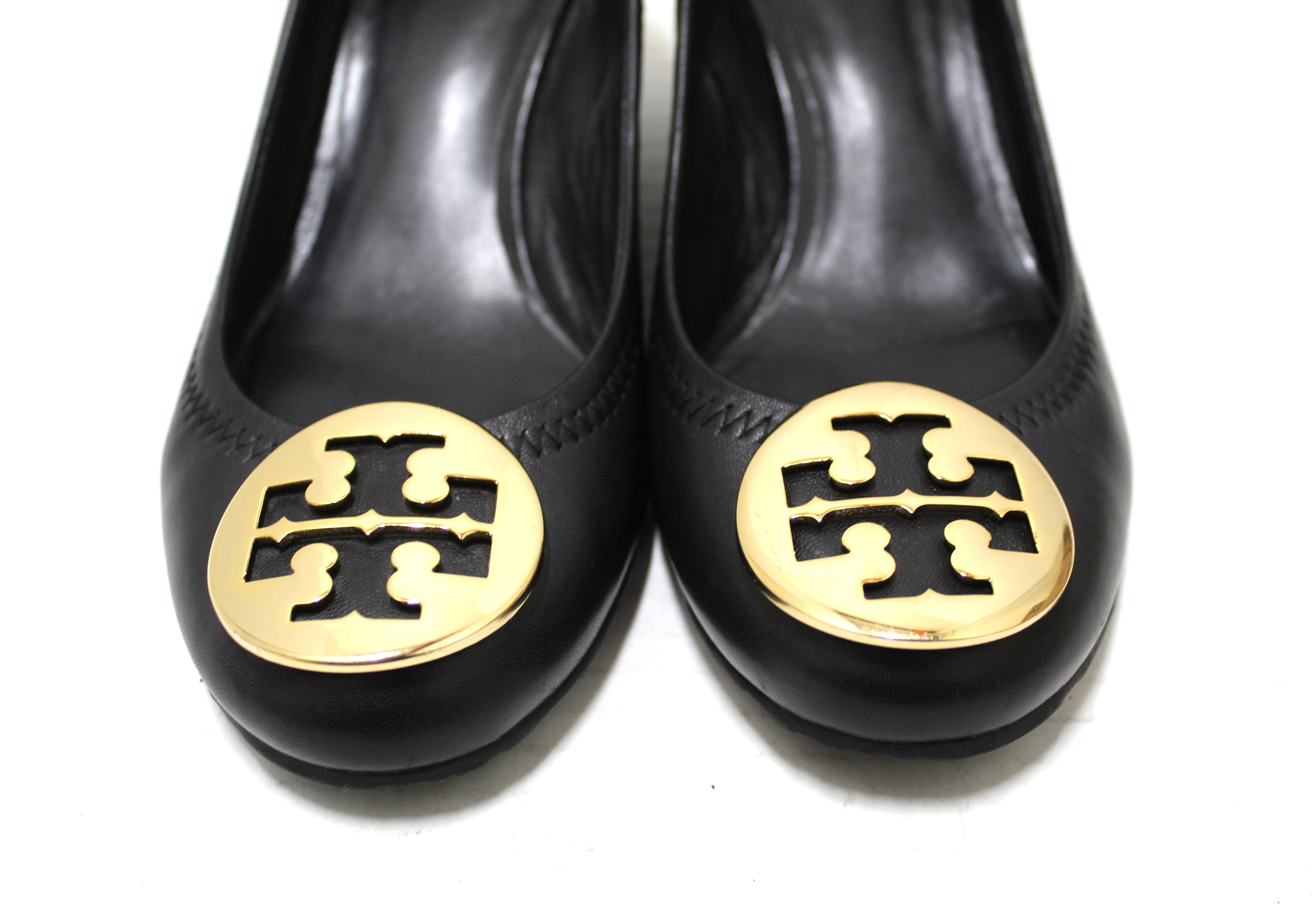 Authentic Tory Burch Black Leather Sally Wedge Size 6