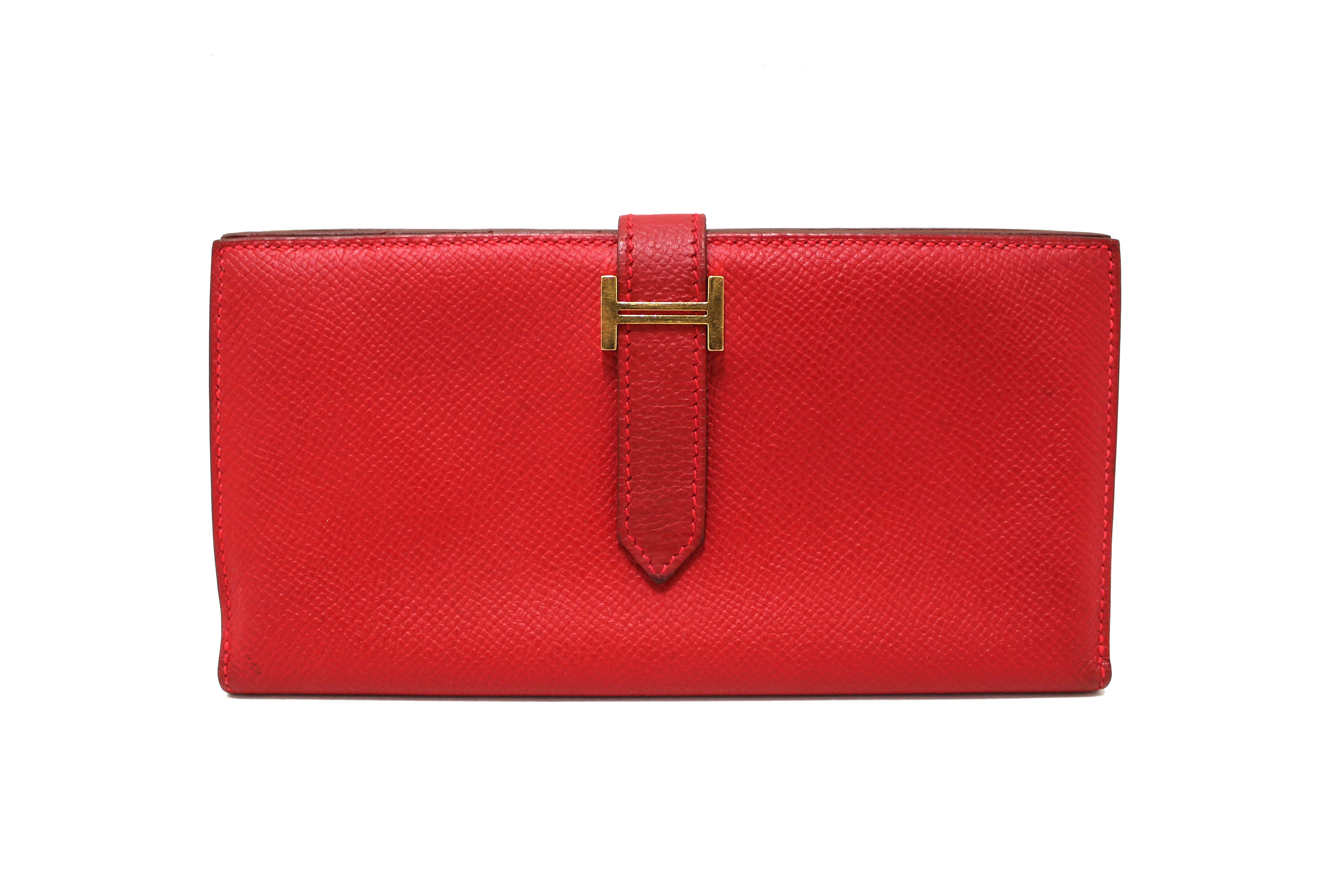 Authentic Hermes Darke Red Chevre Leather Bearn Long Bifold Wallet – Paris  Station Shop