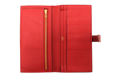 Authentic Hermes Darke Red Chevre Leather Bearn Long Bifold Wallet