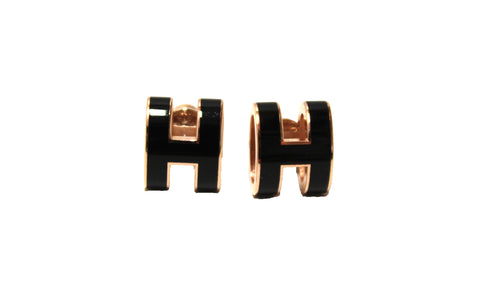 Authentic Hermes Black Lacquered Metal Mini Pop H Earring