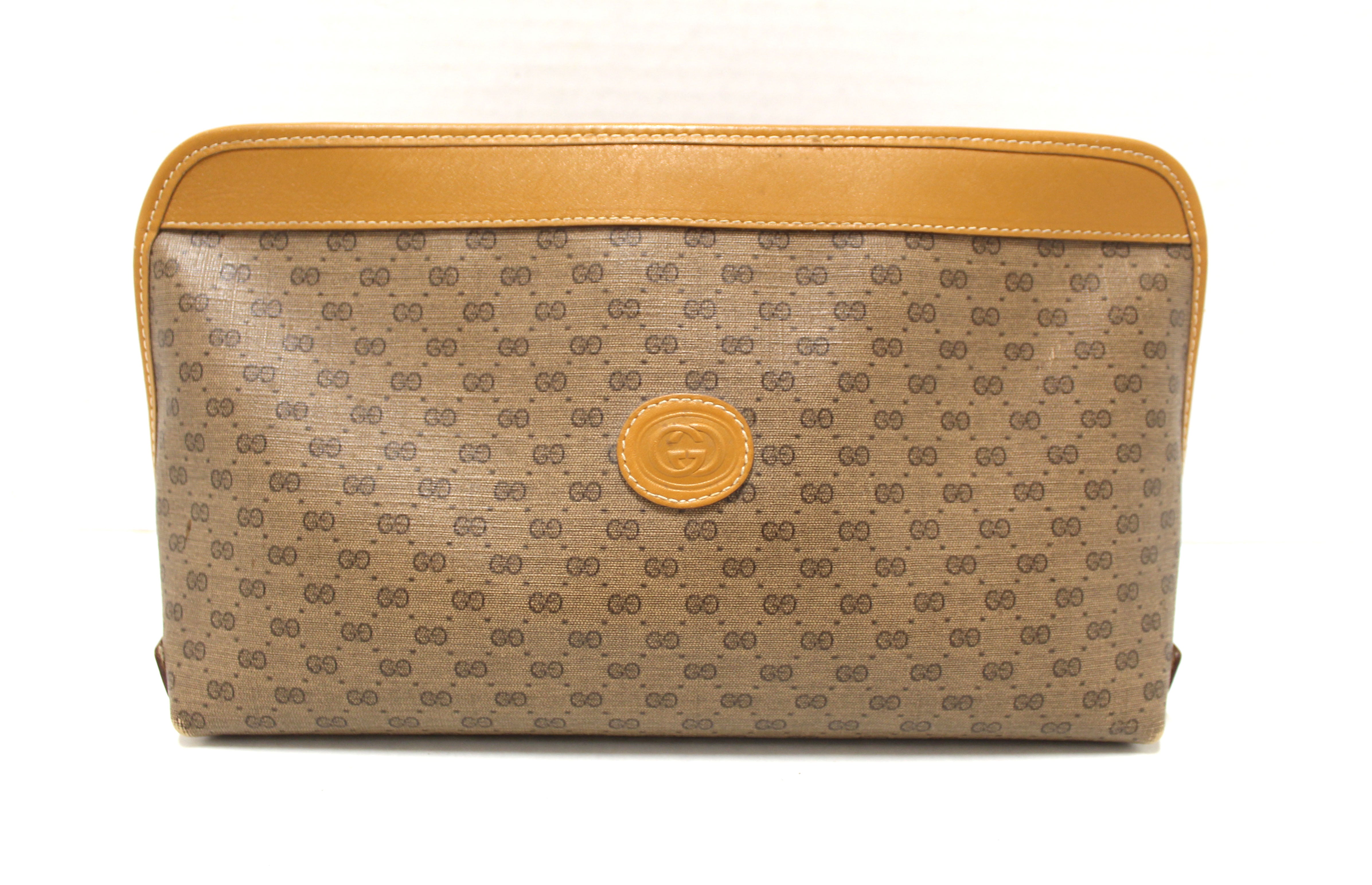 Authentic Gucci Vintage Brown GG Guccissima Canvas Large Cosmetic Case
