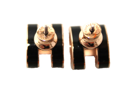 Authentic Hermes Black Lacquered Metal Mini Pop H Earring