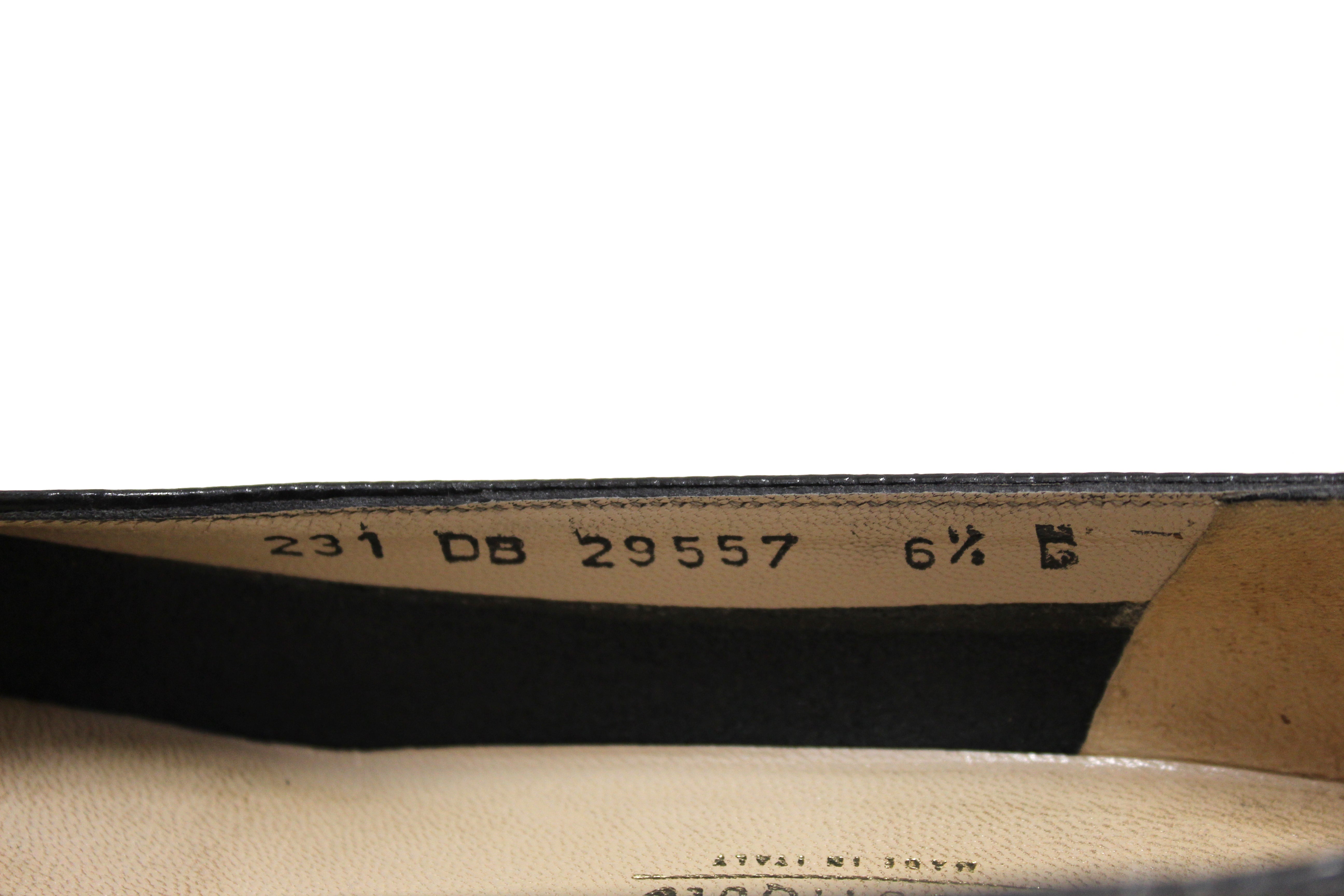 Authentic Salvatore Ferragamo Black Snakeskin Embossed Leather Pumps Size 6.5