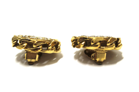 Authentic Chanel Vintage Gold Plated Classic CC Rhinestones Clip On Earrings