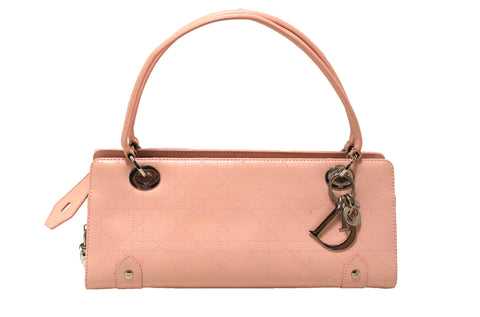 Authentic Christian Dior Pink Calfskin Leather Tote Shoulder Bag