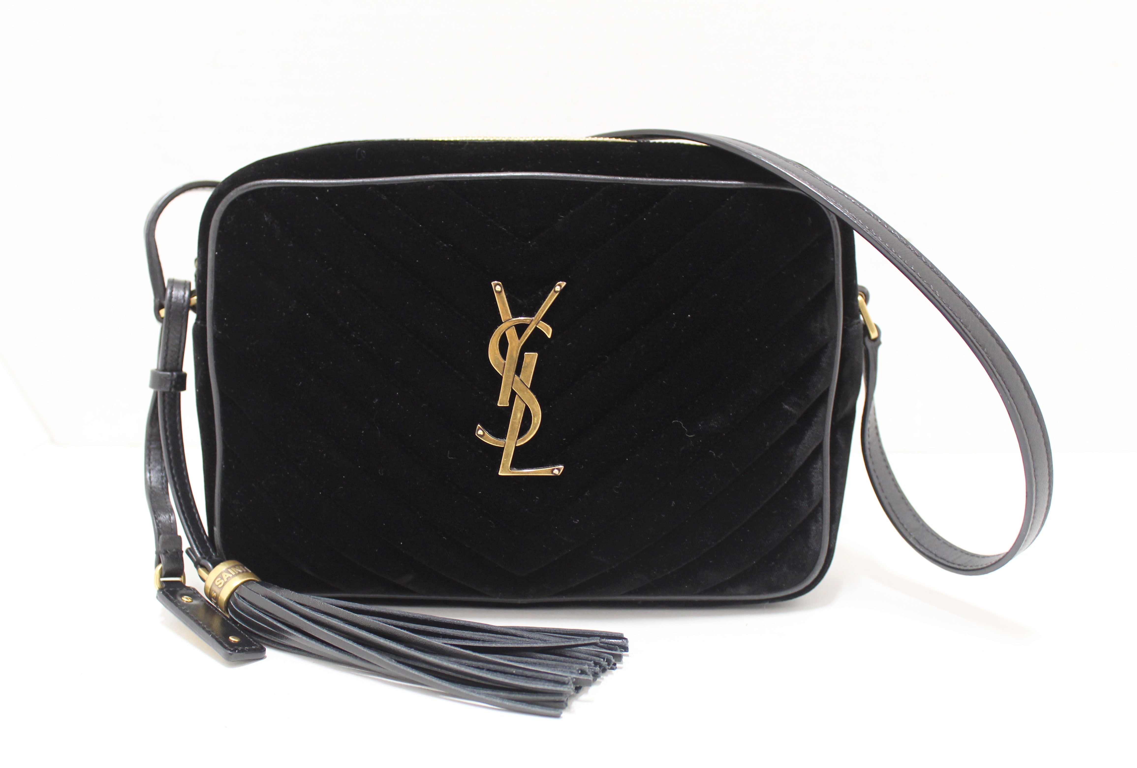 Authentic YSL Yves Saint Laurent Black Velvet Leather Lou Camera