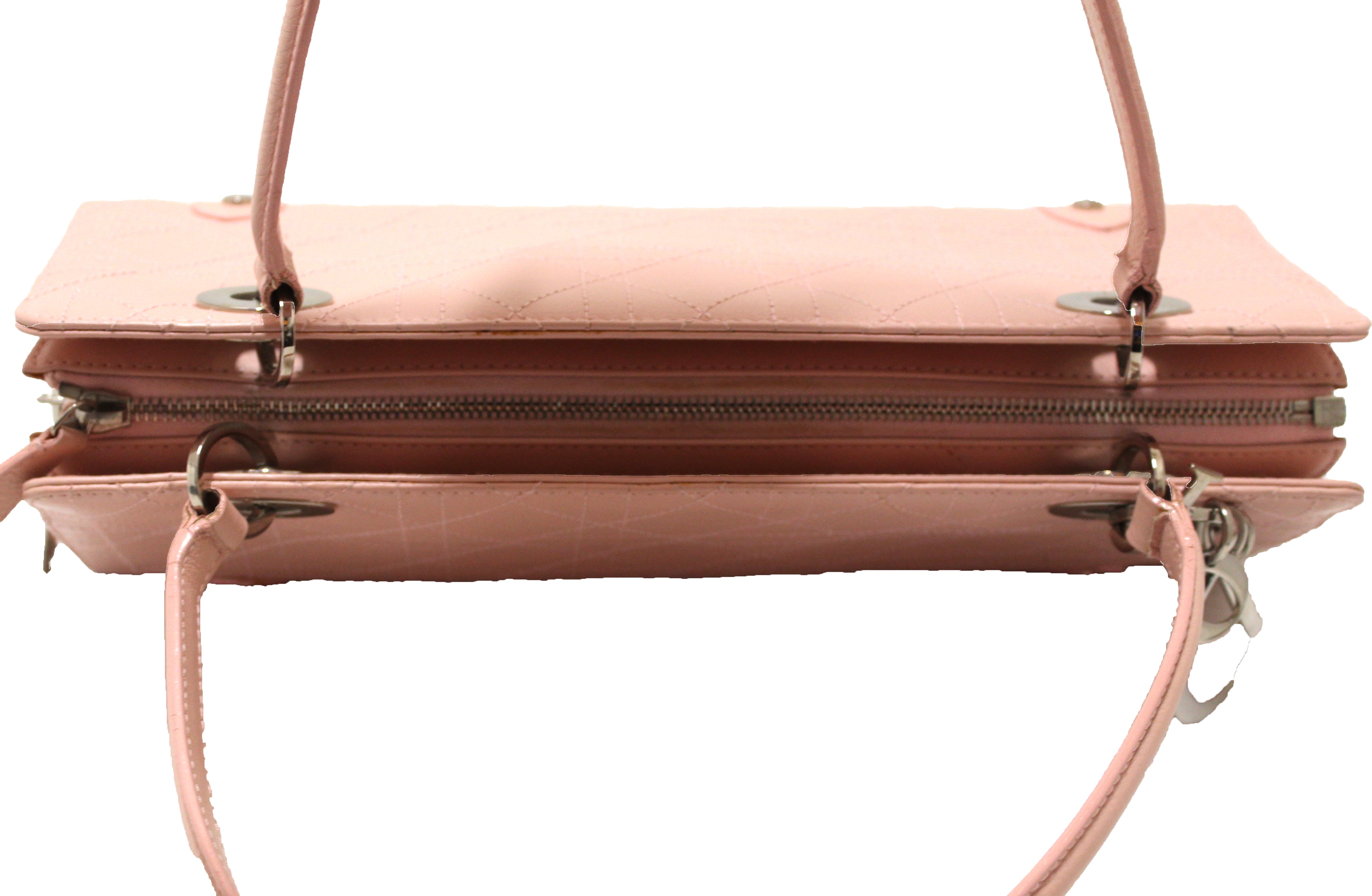 Authentic Christian Dior Pink Calfskin Leather Tote Shoulder Bag