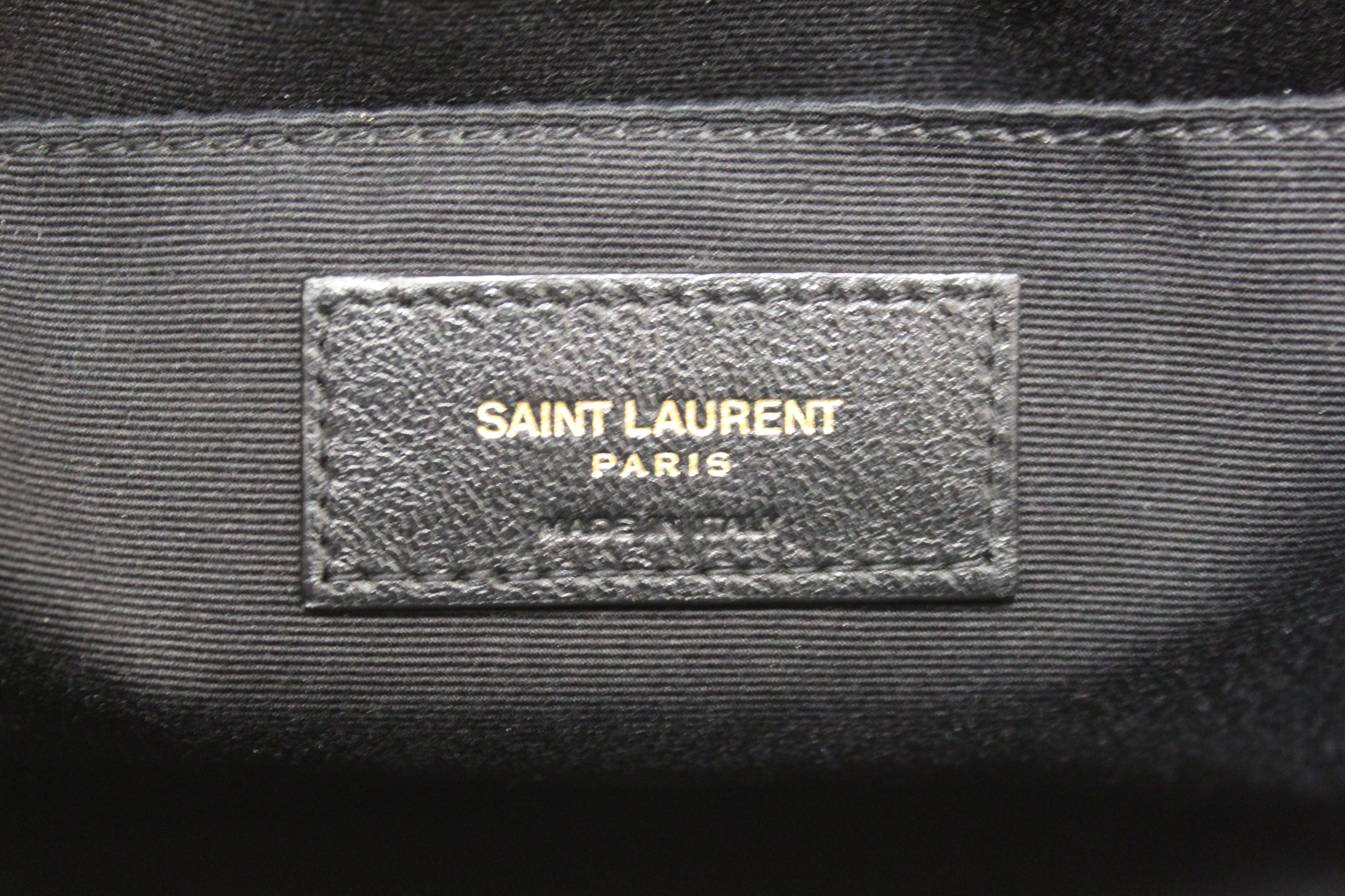 Authentic YSL Yves Saint Laurent Black Velvet Leather Lou Camera Messenger Bag