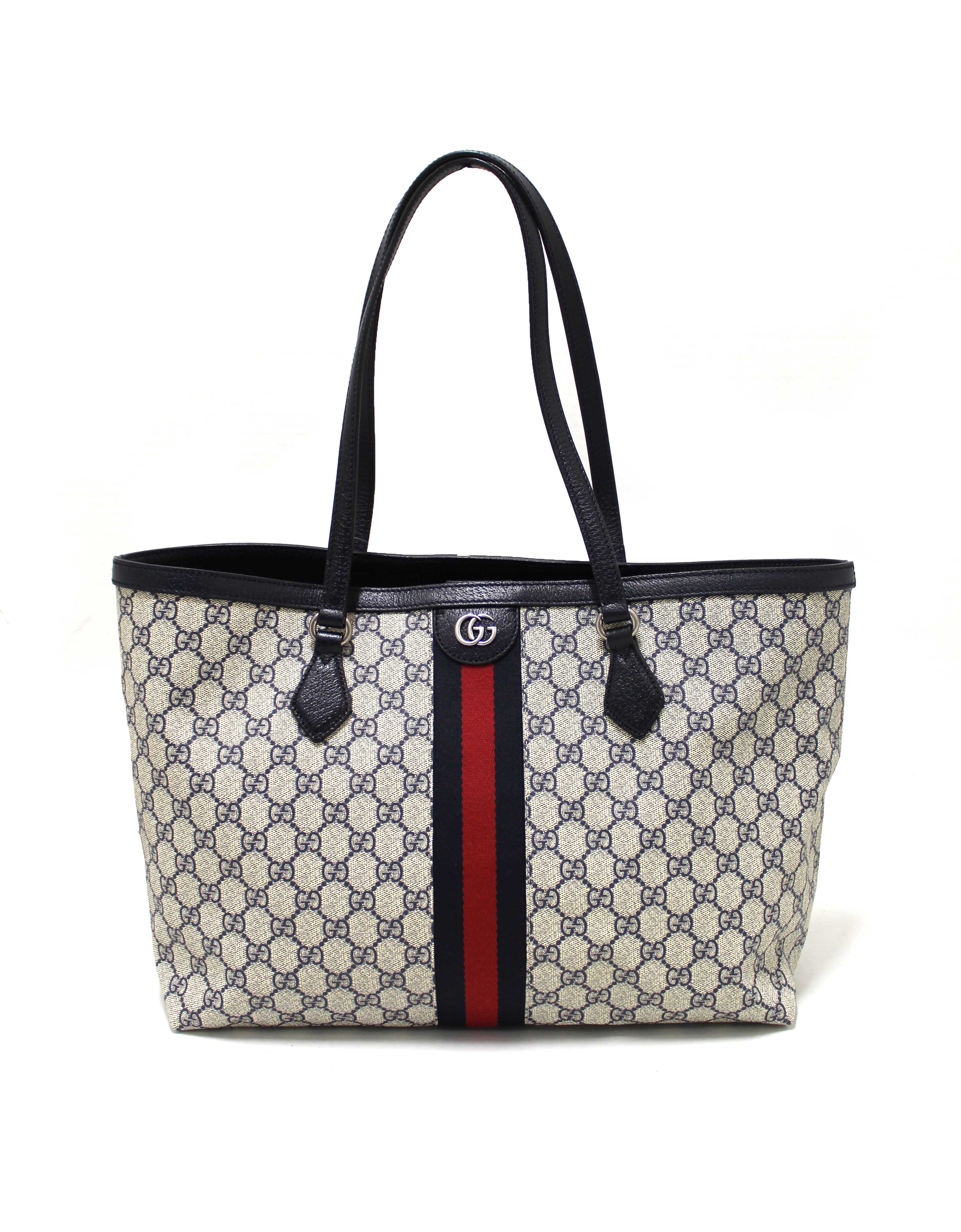 Authentic Gucci Navy Blue Ophidia GG Large Shoulder Tote Bag