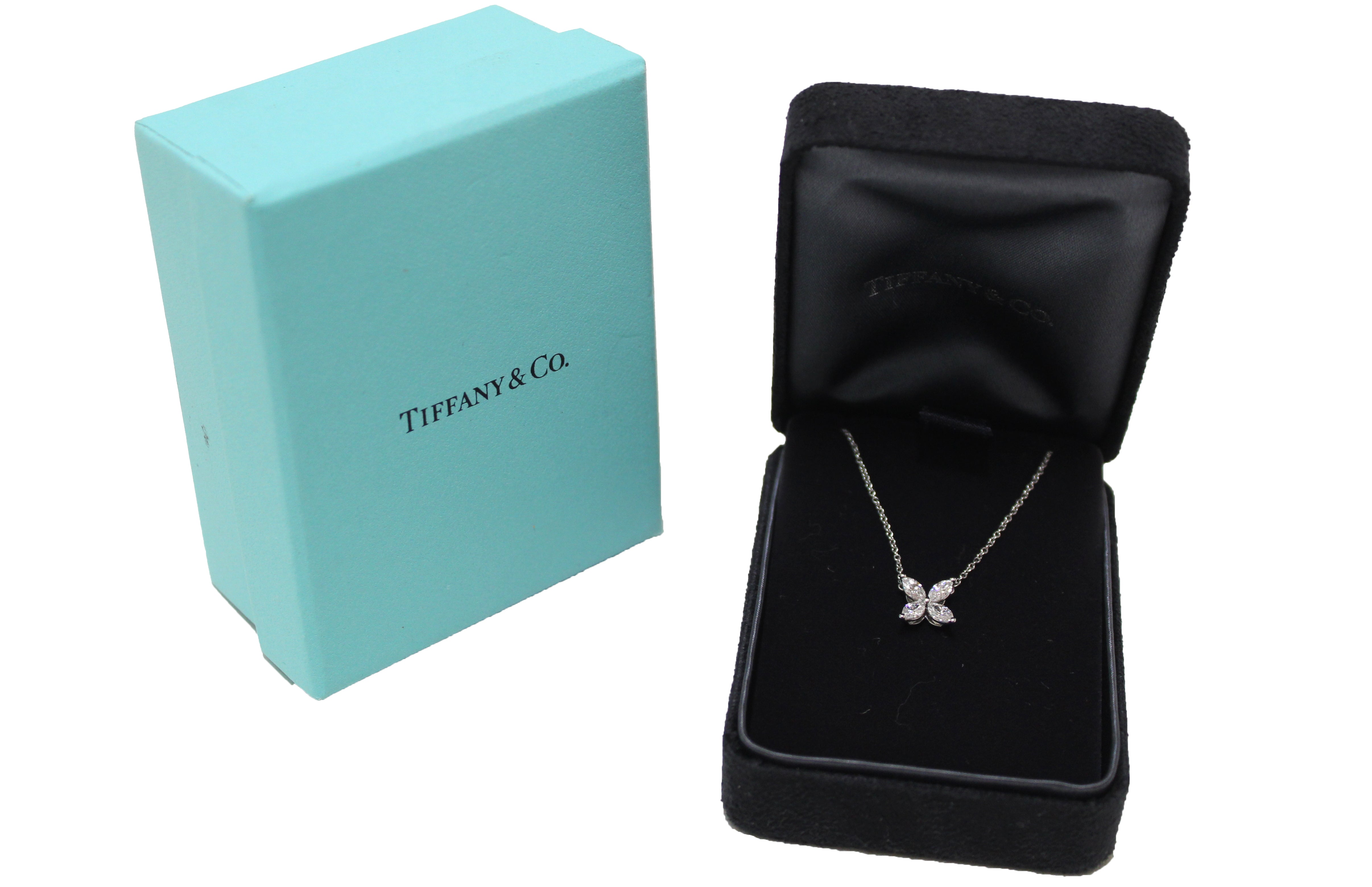 Authentic Tiffany&Co Platinum with Marquise Diamonds Medium Victoria Pendant Necklace