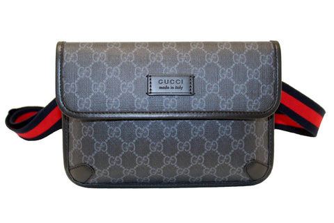 Authentic Gucci Black/Grey GG Supreme Belt Bag