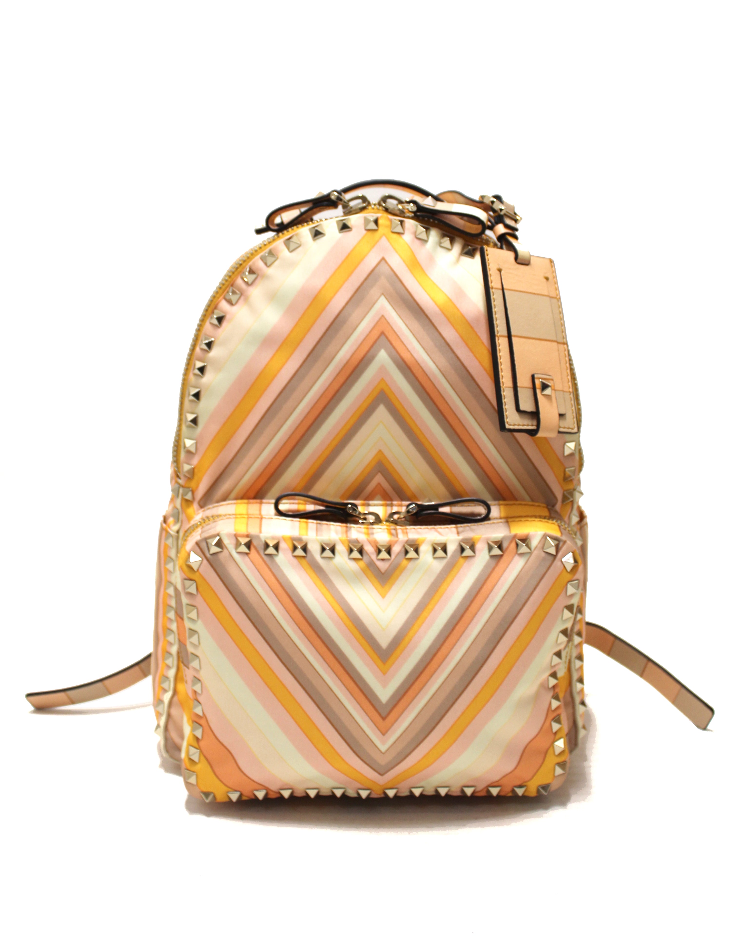 Authentic New Valentino Peach Native Couture Print Nylon Rockstuds Backpack