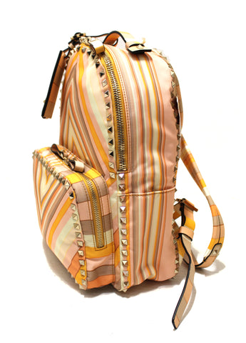 Authentic New Valentino Peach Native Couture Print Nylon Rockstuds Backpack