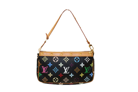 Authentic Louis Vuitton Black Multicolor Pochette Accessories Handbag