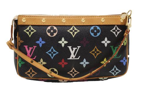 Authentic Louis Vuitton Black Multicolor Pochette Accessories Handbag