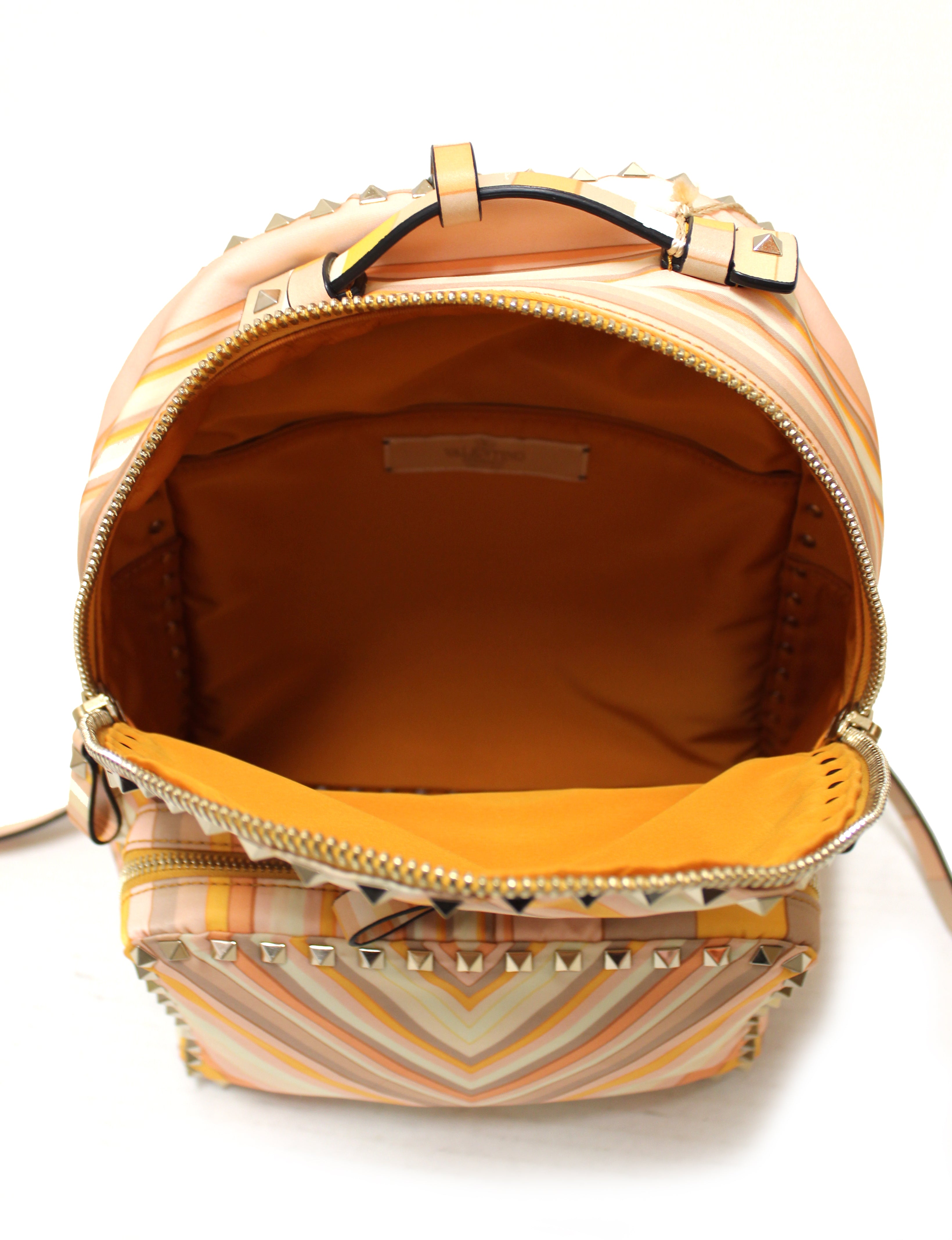 Authentic New Valentino Peach Native Couture Print Nylon Rockstuds Backpack