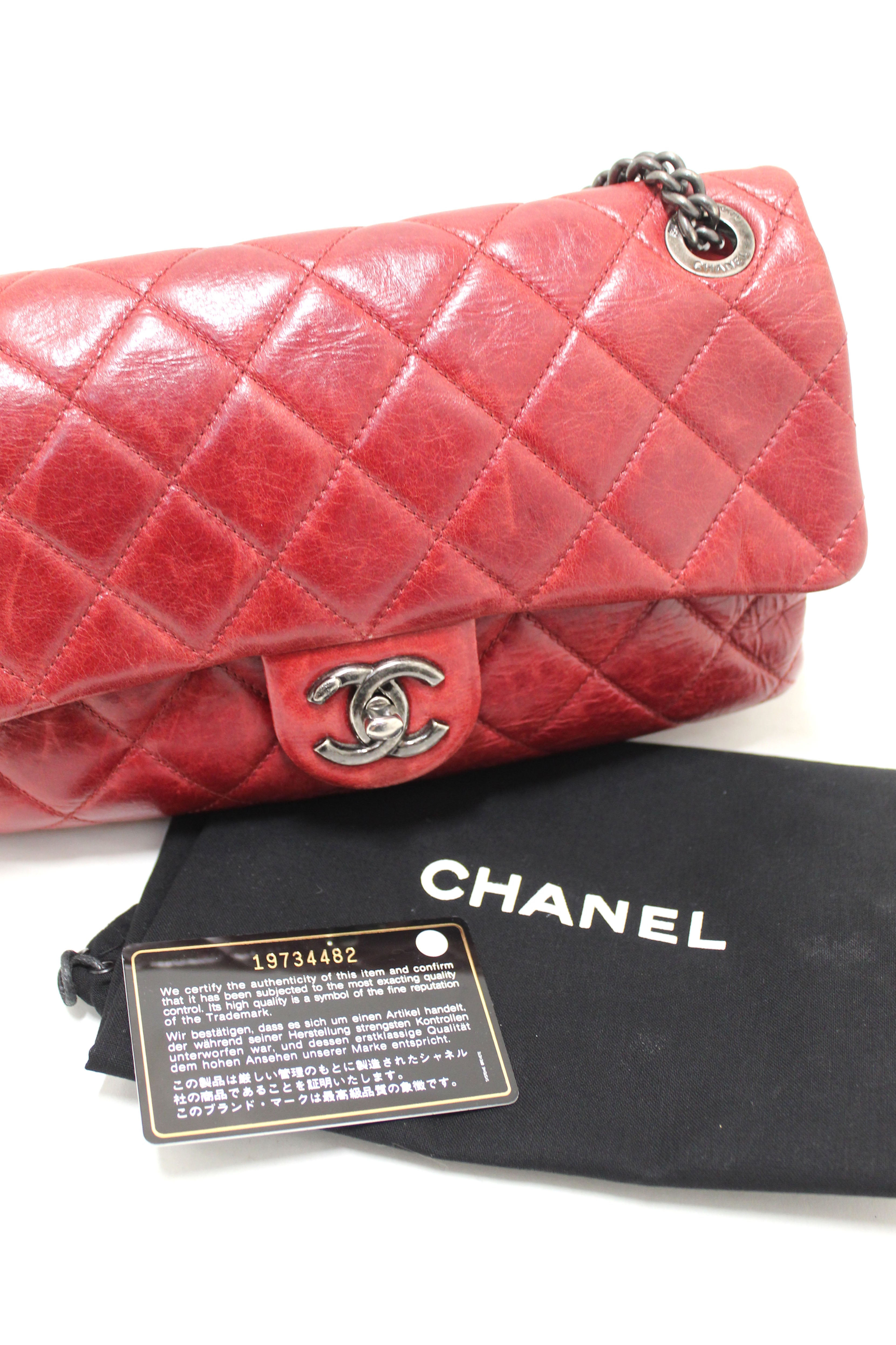 Authentic Chanel Hampton Double Stitch Quilted Flap Bag Crossbody Clutch  Receipt | eBay