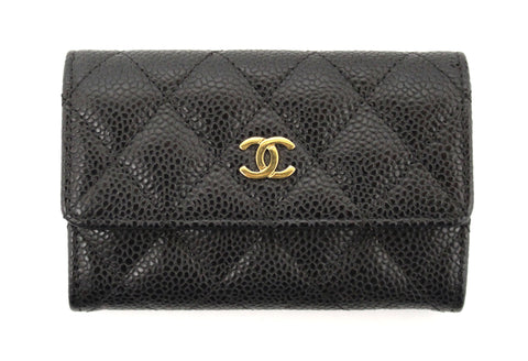 Authentic Chanel Black Caviar Quilted Leather CC Flap Card Holder