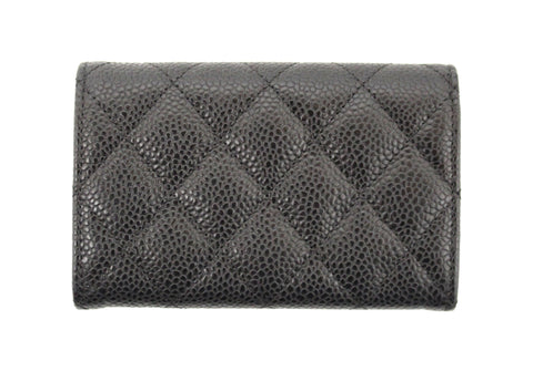 Authentic Chanel Black Caviar Quilted Leather CC Flap Card Holder