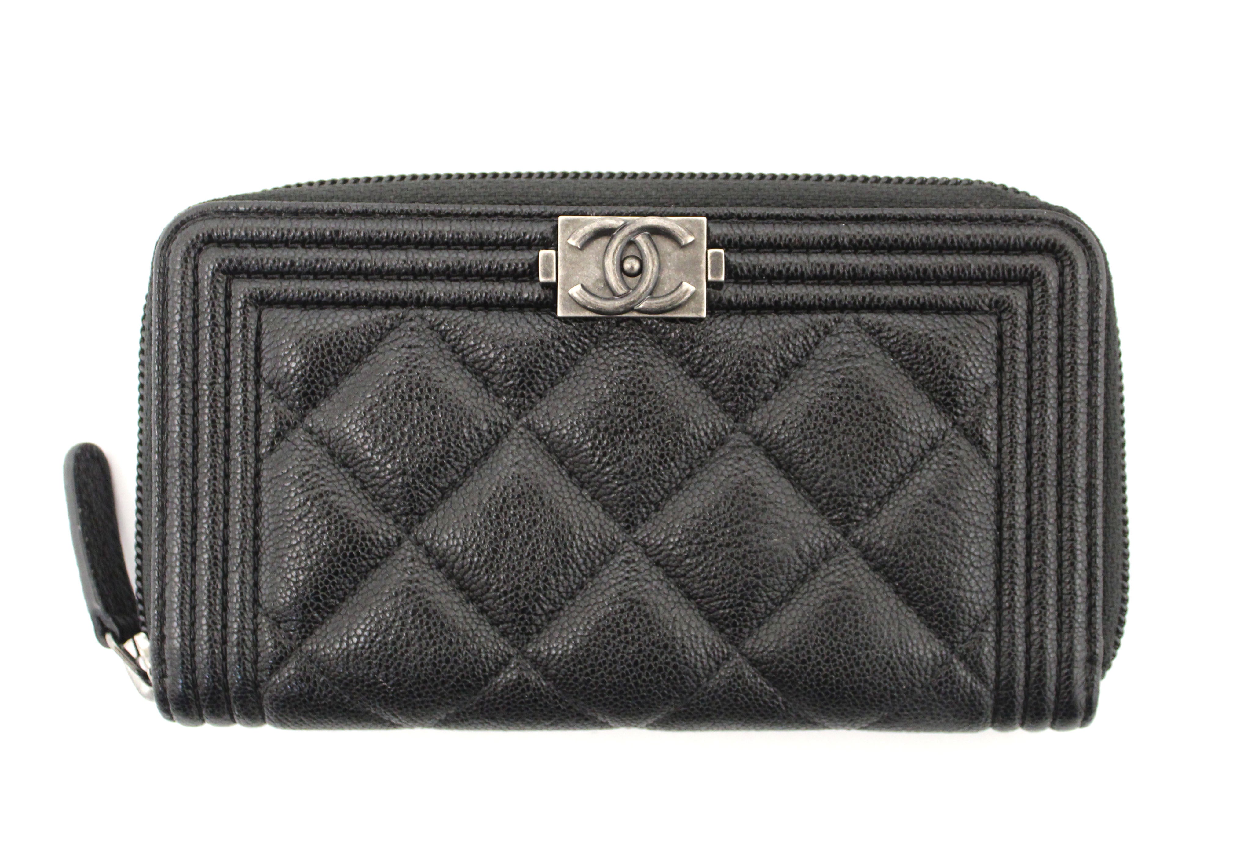 Authentic NEW Chanel Black Quilted Caviar Leather Boy Small Zip Around –  Paris Station Shop