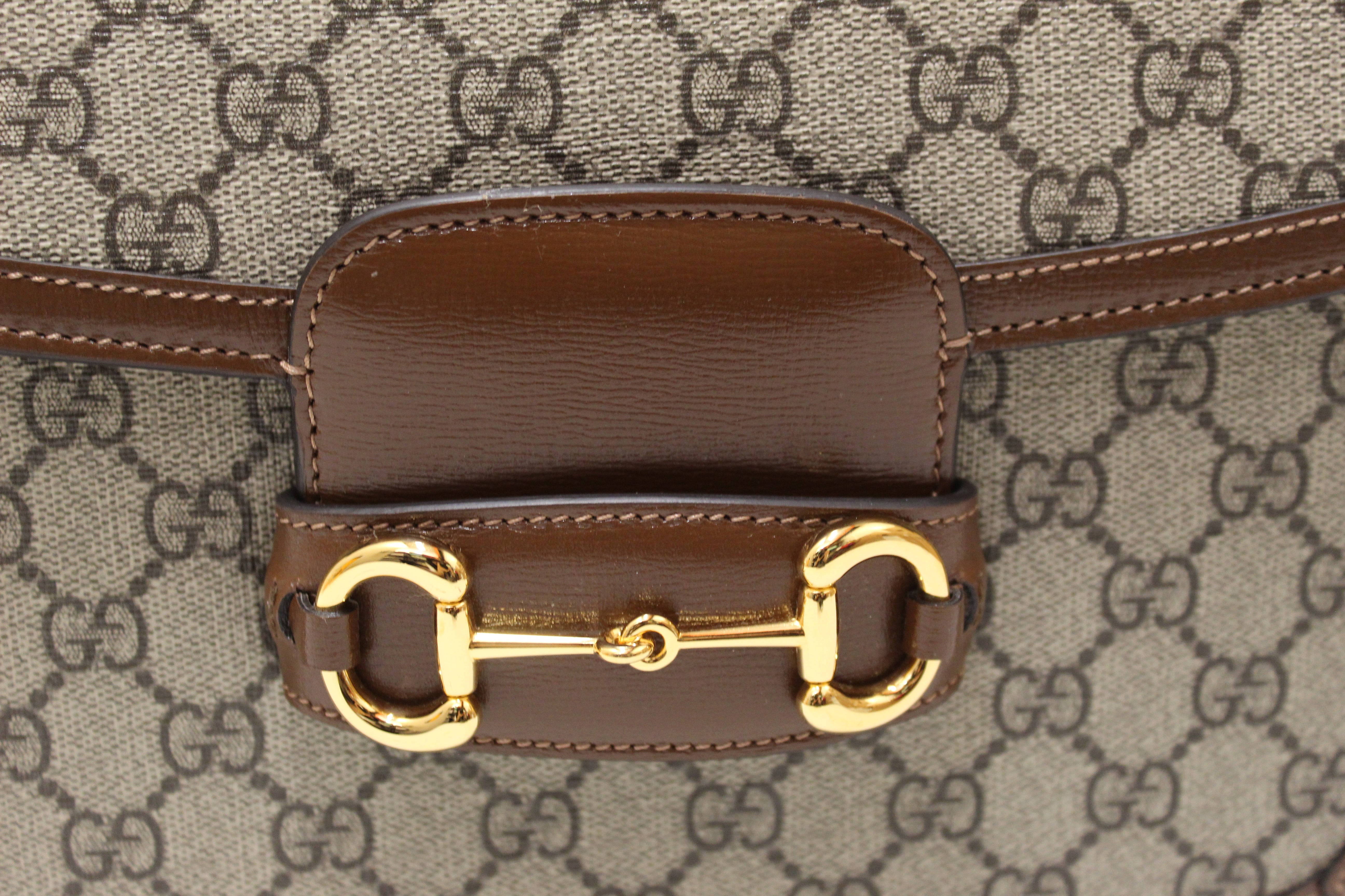Authentic New Gucci Brown Classic Supreme Canvas Horsebit 1955 Shoulder Bag 602204