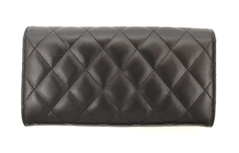 Authentic Chanel Black Quilted Lambskin Leather Classic Flap Long Wallet