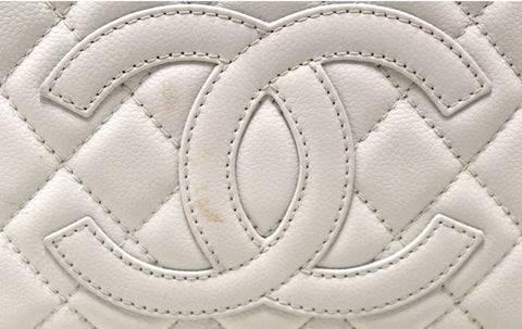 Authentic Chanel White Caviar Leather Petite Shopping Tote