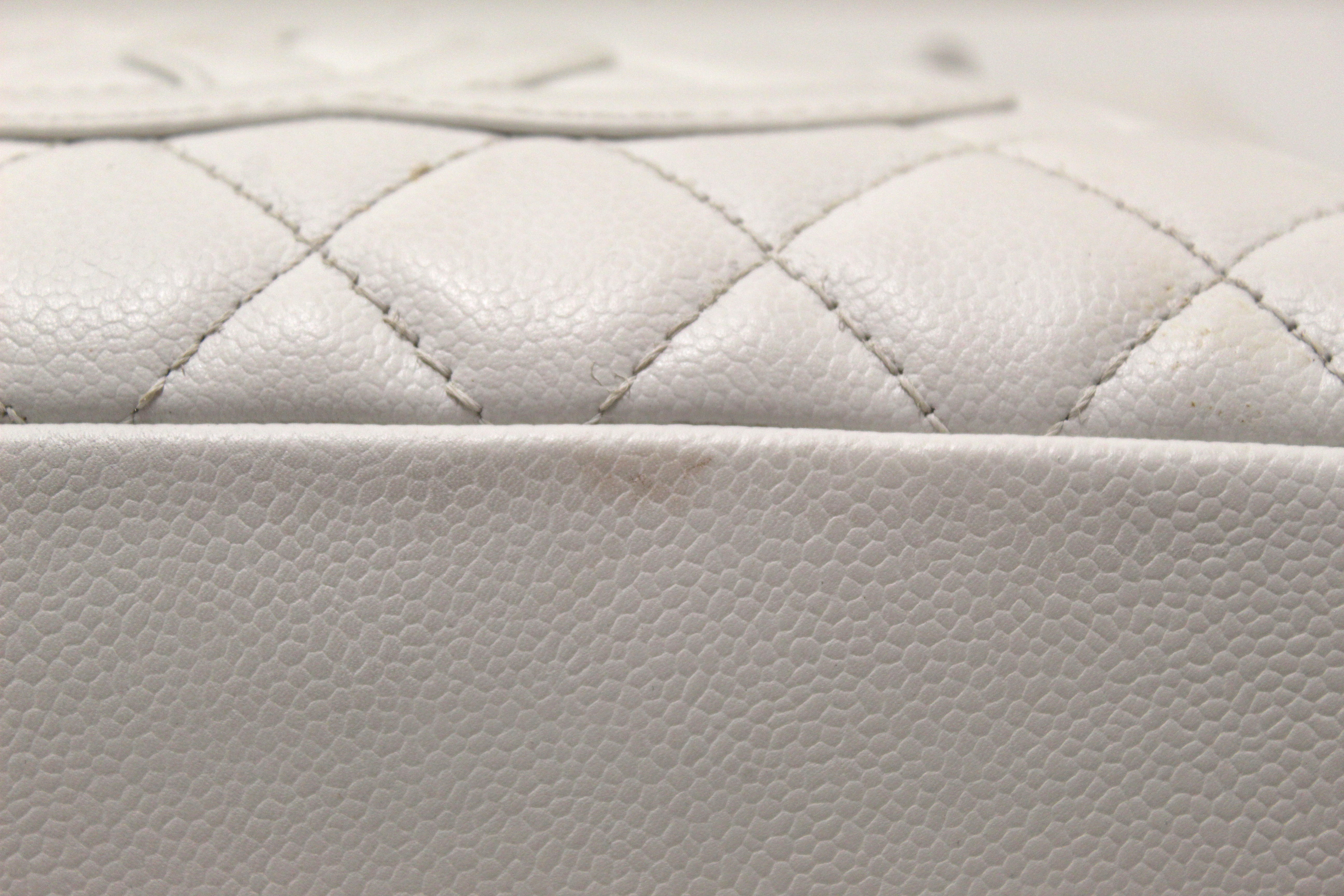 Authentic Chanel White Caviar Leather Petite Shopping Tote